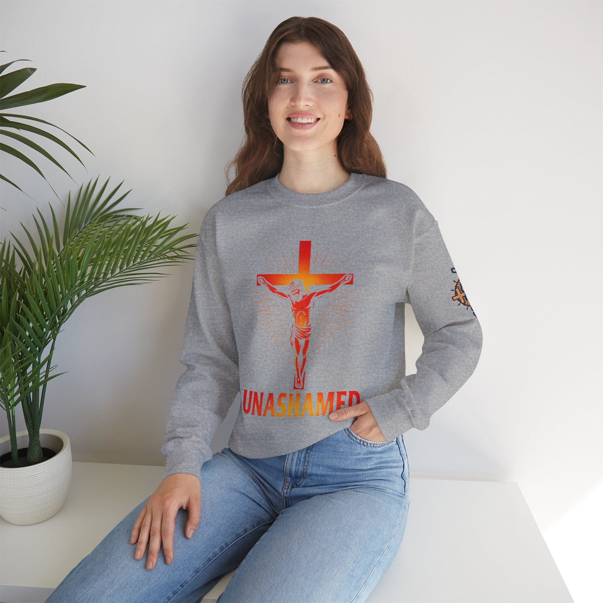Unashamed Sweatshirt – Romans 1:16 Crucifixion Christian Sweatshirt for Bold Unwavering Faith Printify