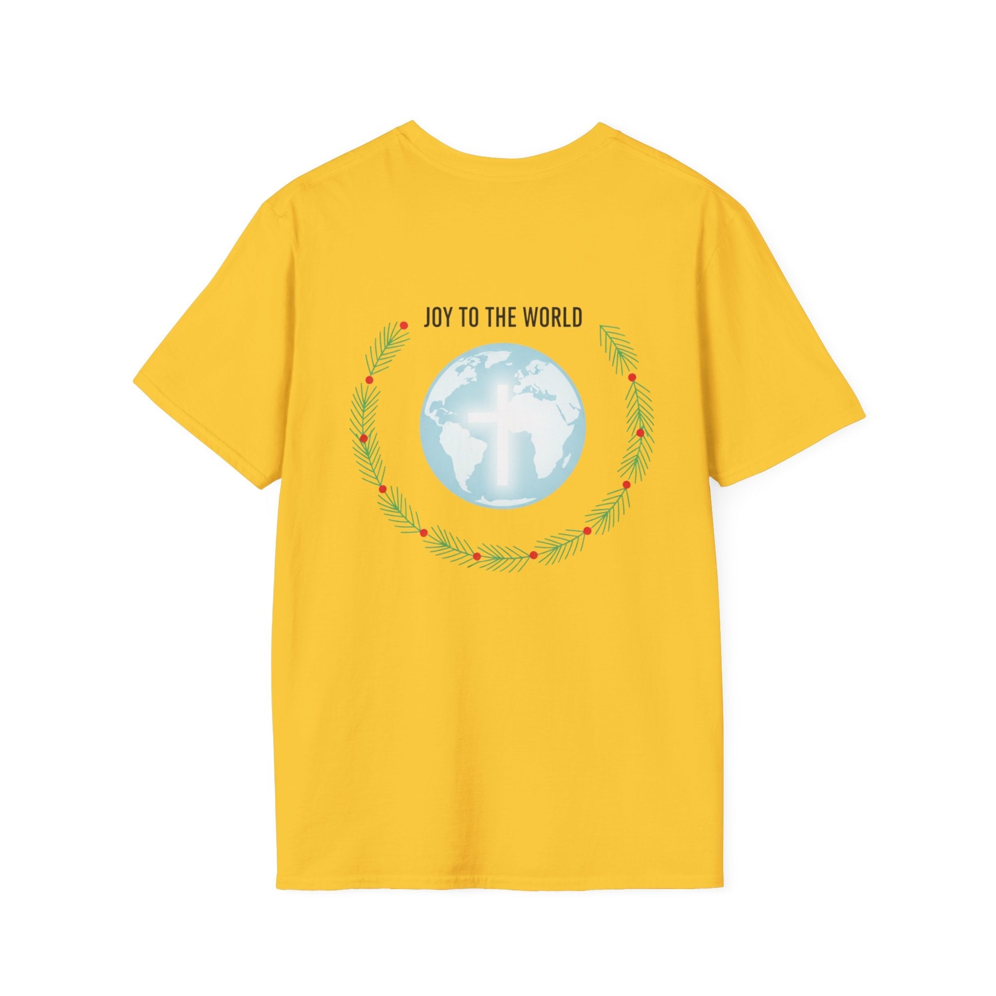 Joy to the World T-shirt – Wreath Earth Nativity Christian Christmas T-shirt for Isaiah 9:6 Holiday Faith & Festive Joy Printify
