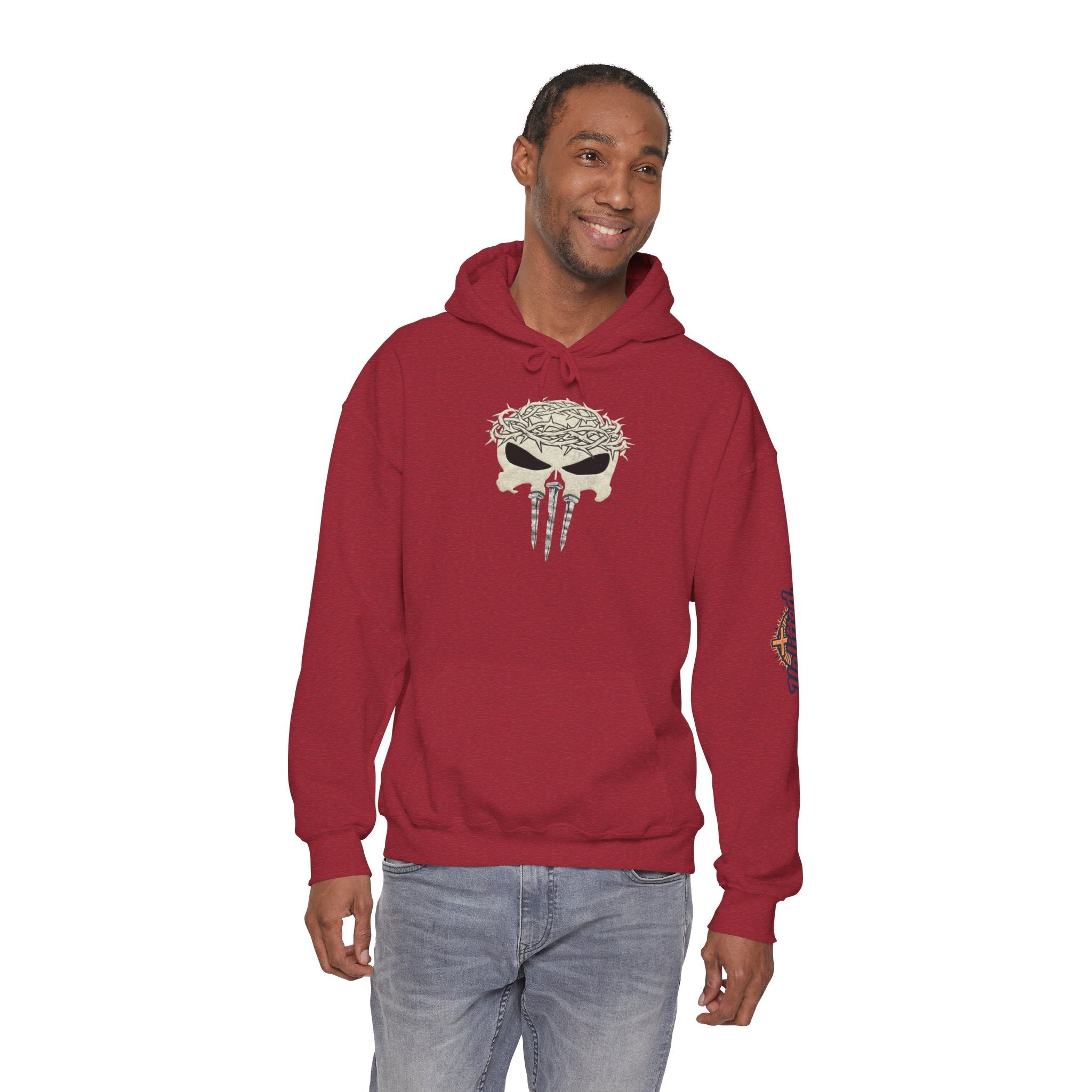 Christian Skull Hoodie - Crown of Thorns & Nails - Warrior Faith Hoodie Printify
