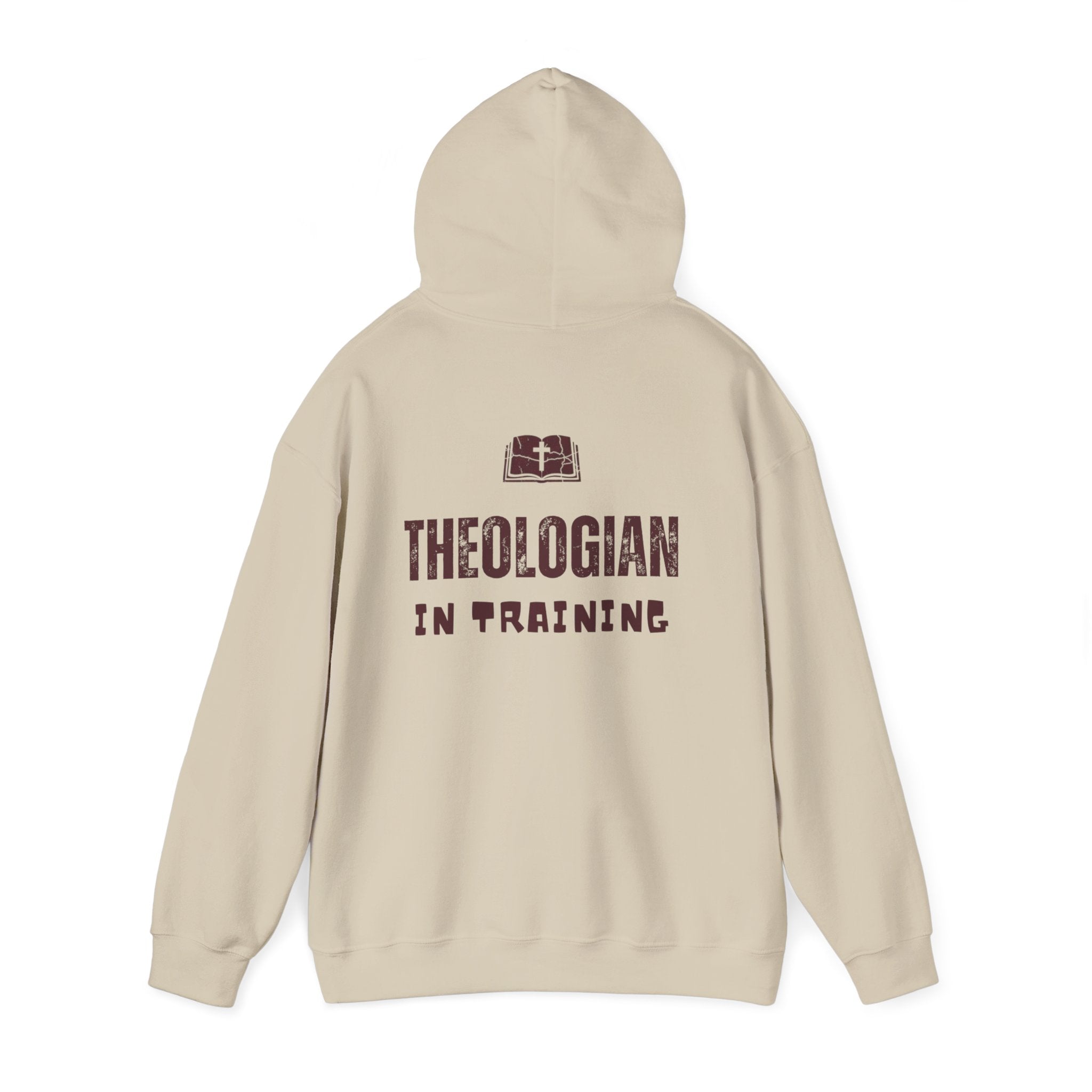 Theologian in Training Hoodie – Open Bible & Cross Christian Hoodie for Faithful Growth Printify