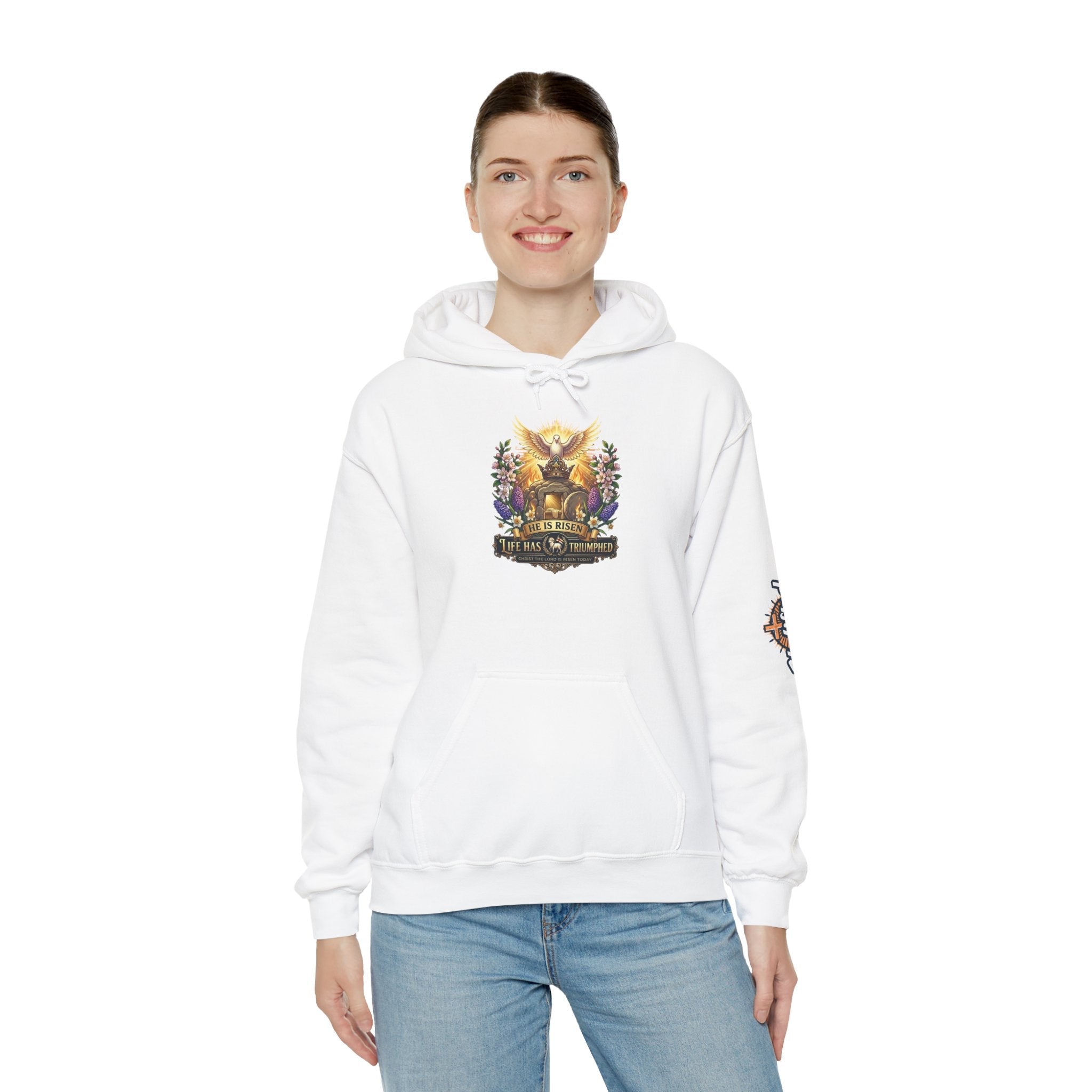 He Is Risen "Life Has Triumphed" Hoodie — Easter Resurrection Christian Hoodie Printify