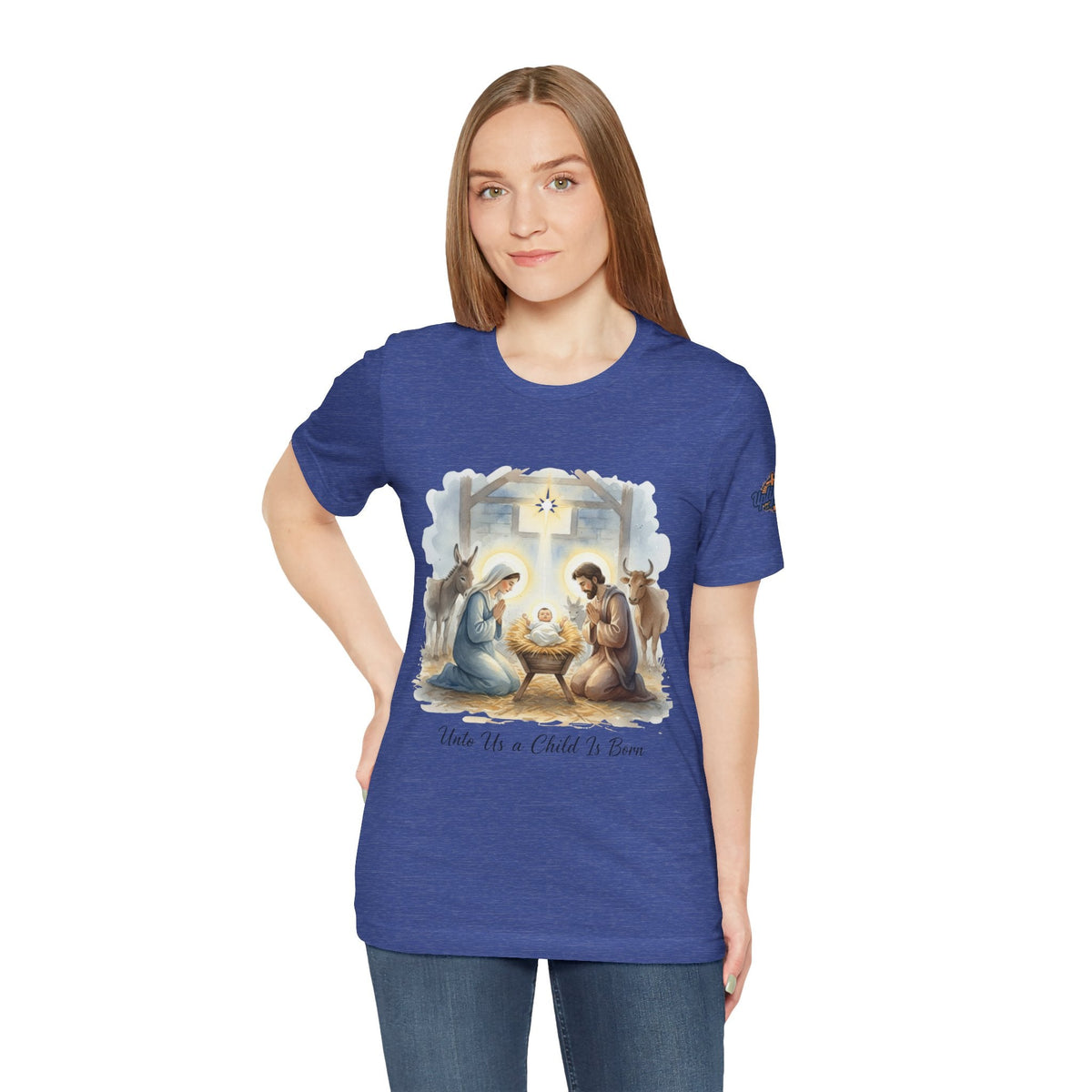 Unto Us a Child is Born T-shirt – Isaiah 9:6 Nativity Manger Scene Christian Christmas T-shirt for Holy Night Faith Printify