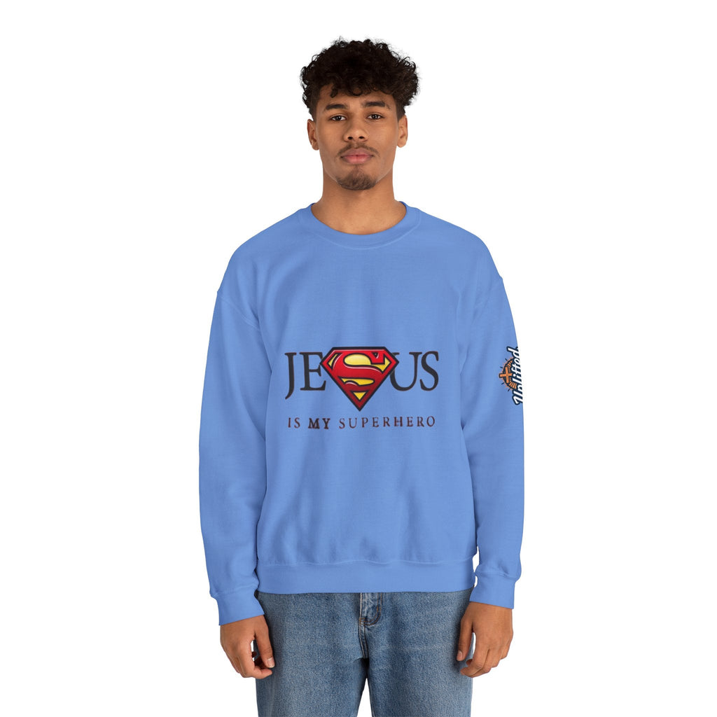 Jesus Is My Superhero Crewneck Sweatshirt Printify
