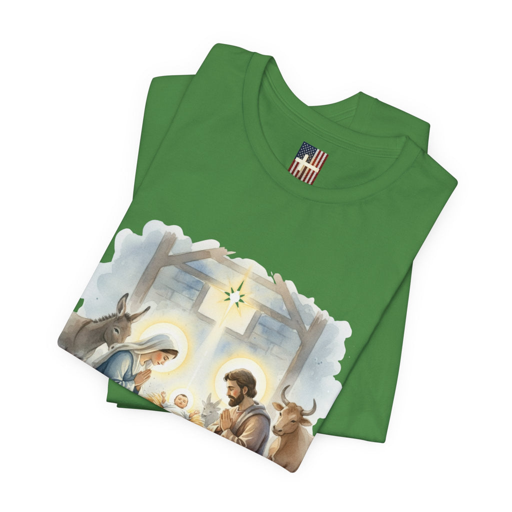 Unto Us a Child is Born T-shirt – Isaiah 9:6 Nativity Manger Scene Christian Christmas T-shirt for Holy Night Faith Printify