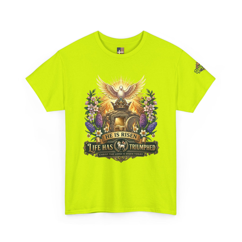He Is Risen "Life Has Triumphed" T-Shirt — Easter Resurrection Christian Tee Printify