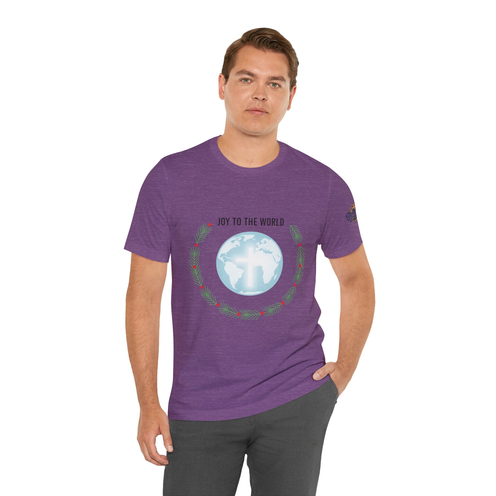 Joy to the World T-shirt – Wreath Earth Nativity Christian Christmas T-shirt for Isaiah 9:6 Holiday Faith & Festive Joy Printify