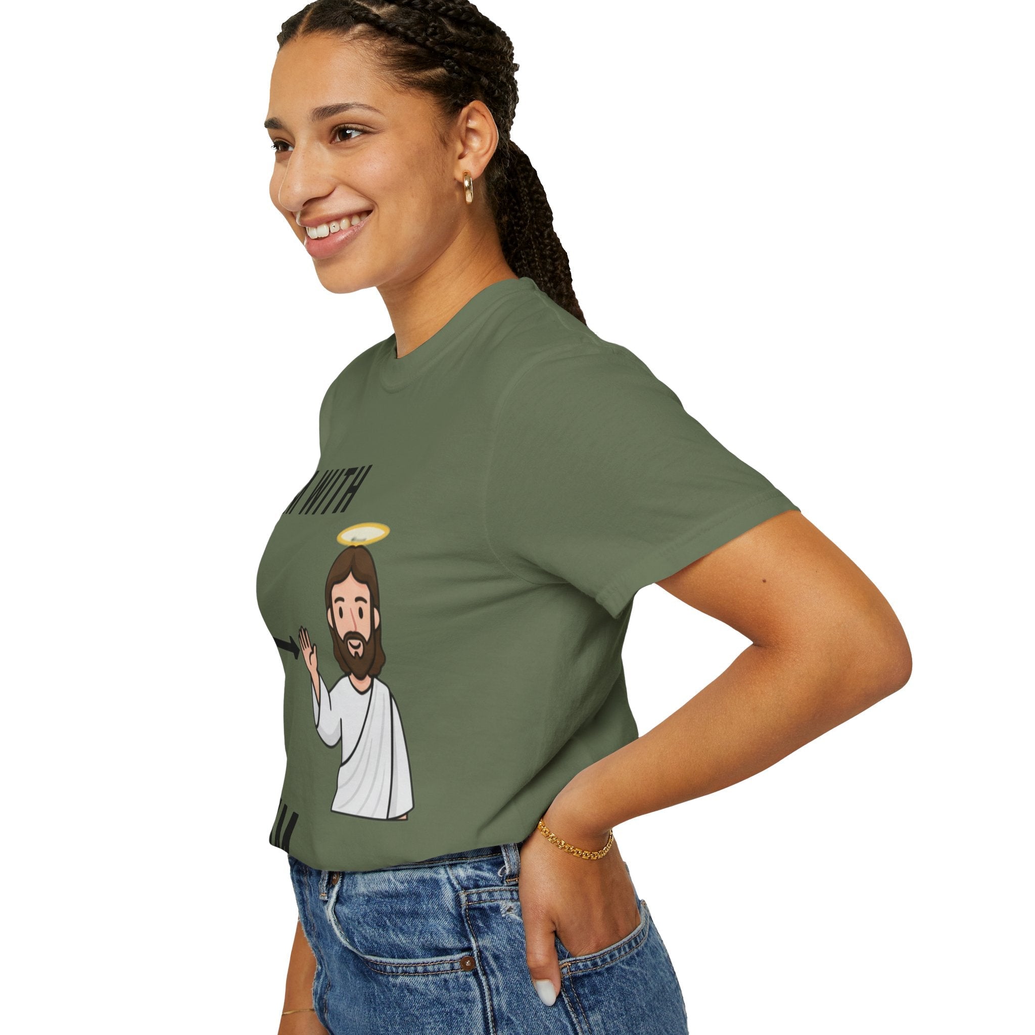 🔥 I’m With Him → Christian T-Shirt | Arrow Pointing to Jesus | Minimalist Faith Tee | Subtle Cross Design | Bible-Inspired Apparel by Uplifted Gear Printify