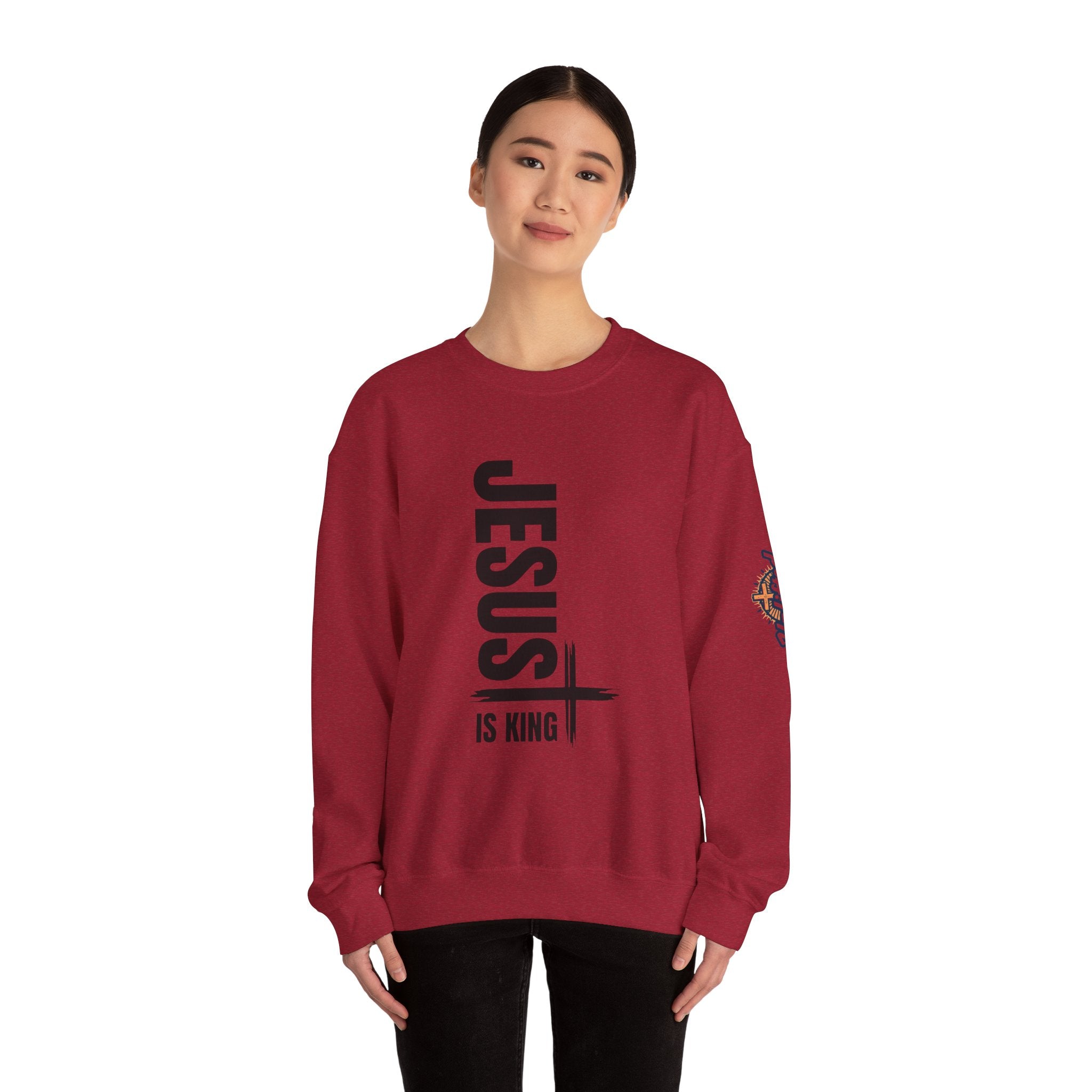 Jesus Is King Sweatshirt | Modern Typographic Cross Christian Sweatshirt Printify