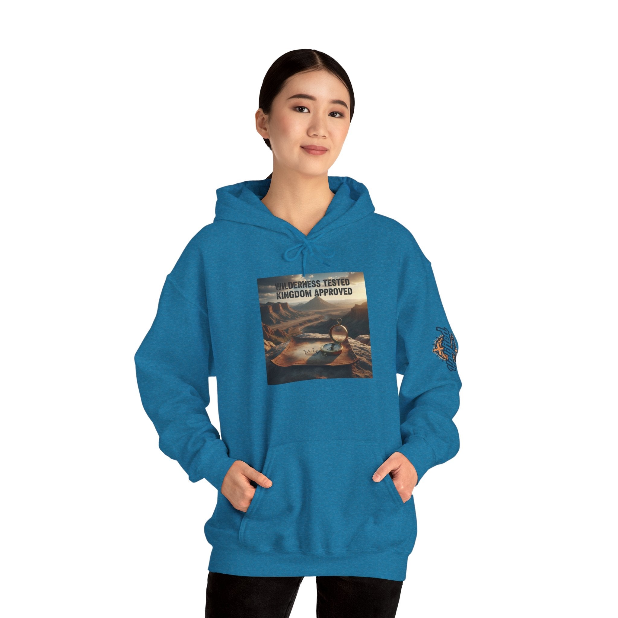 Wilderness Tested Kingdom Approved Hoodie – Mountain Desert Compass Crown Christian Sweatshirt for Biblical Adventure Faith Printify