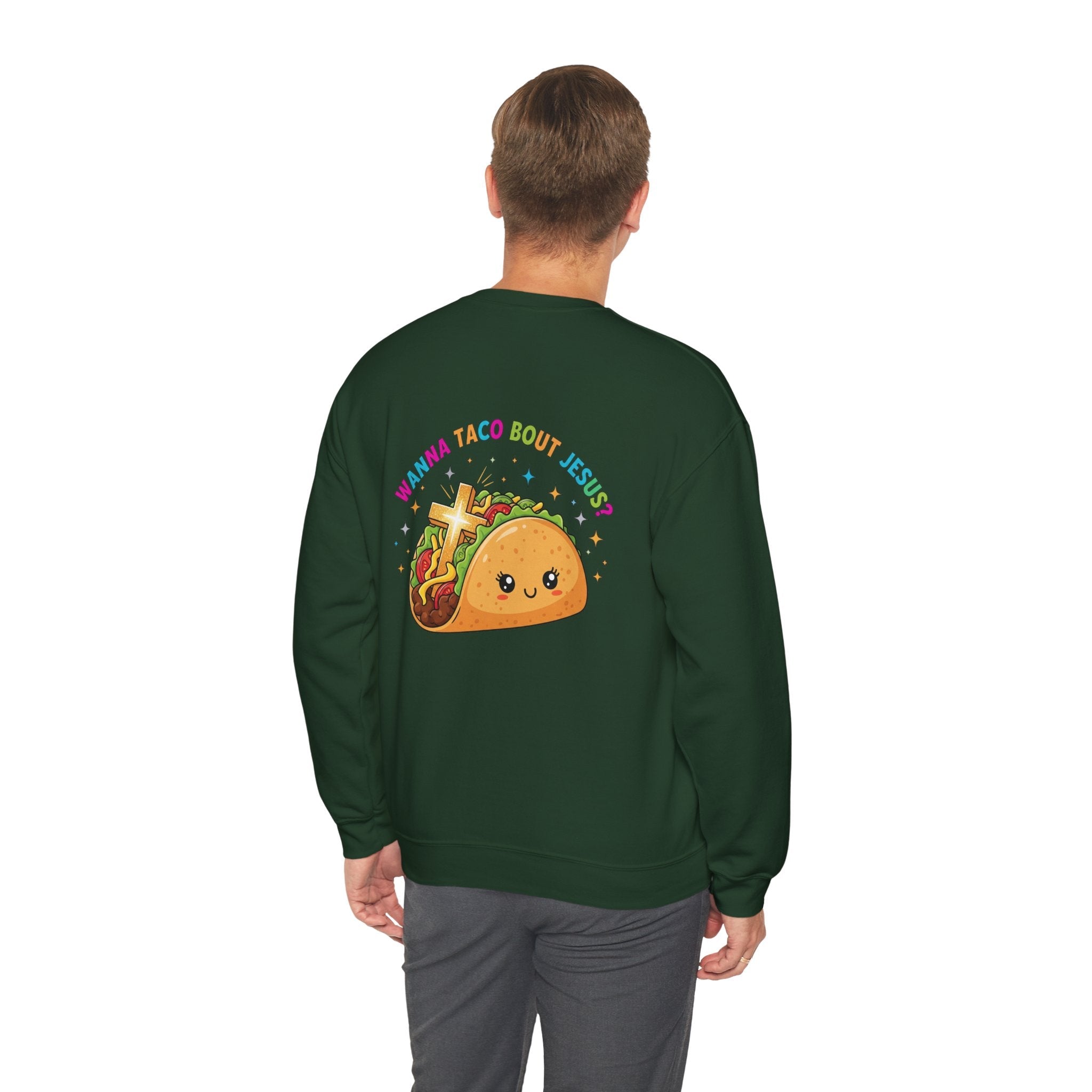 Wanna Taco 'Bout Jesus Sweatshirt – Cozy Christian Pun Sweatshirt for Faith & Fun Printify