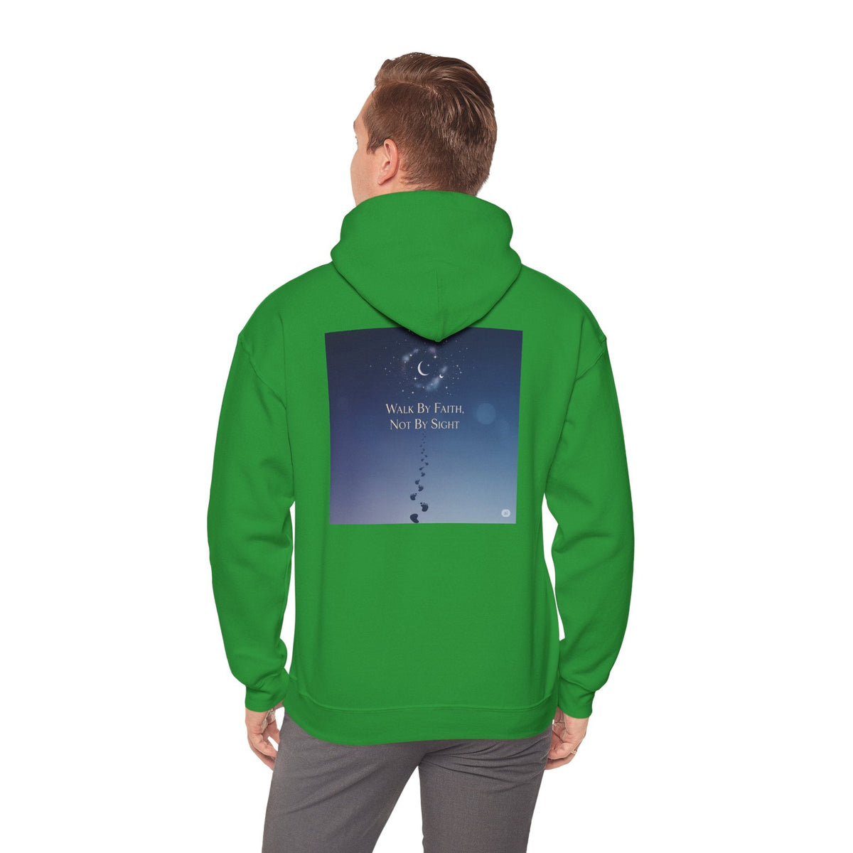 Walk by Faith, Not by Sight Hoodie – Moonlit Footprints Christian Hoodie for Cozy Nights Printify