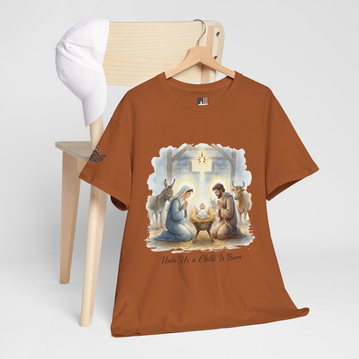 Unto Us a Child is Born T-shirt – Isaiah 9:6 Nativity Manger Scene Christian Christmas T-shirt for Holy Night Faith Printify