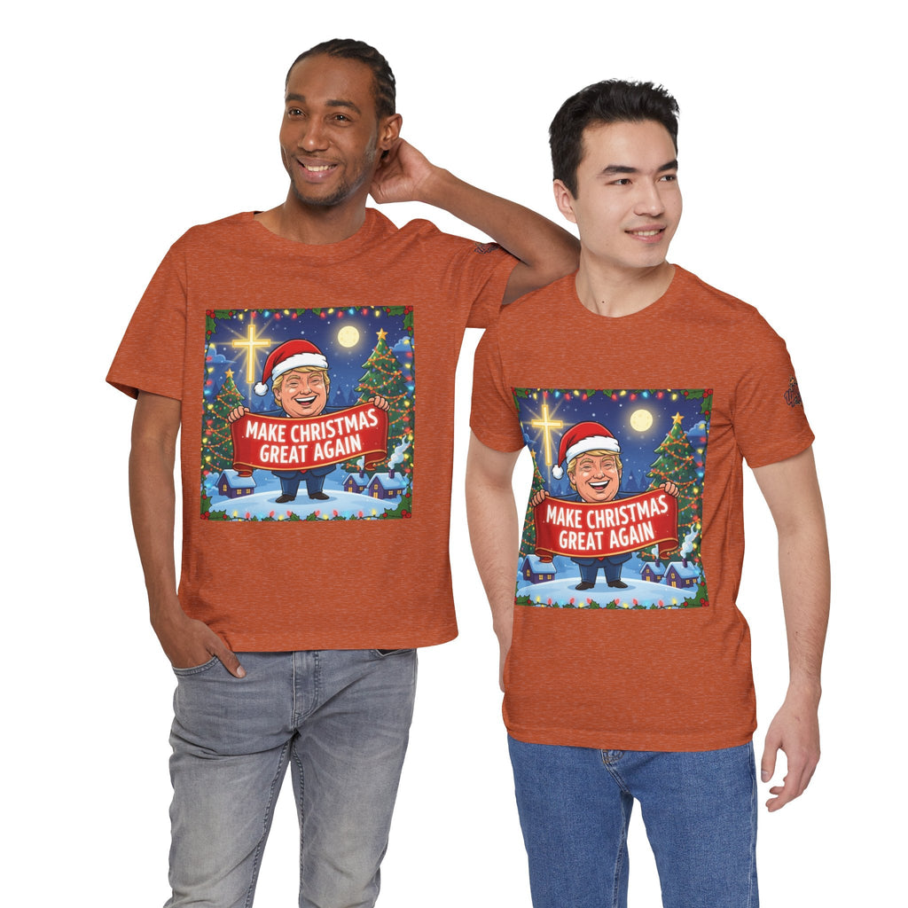 🎄 Make Christmas Great Again – Patriotic Christian Christmas T-Shirt | Bold Holiday Faith Tee | Red & White Banner Design | Uplifted Gear Printify
