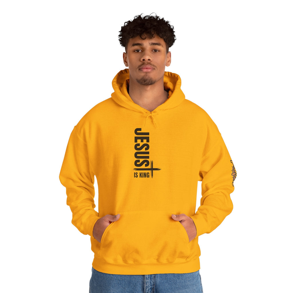 Jesus Is King Hoodie | Modern Typographic Cross Christian Hoodie Printify