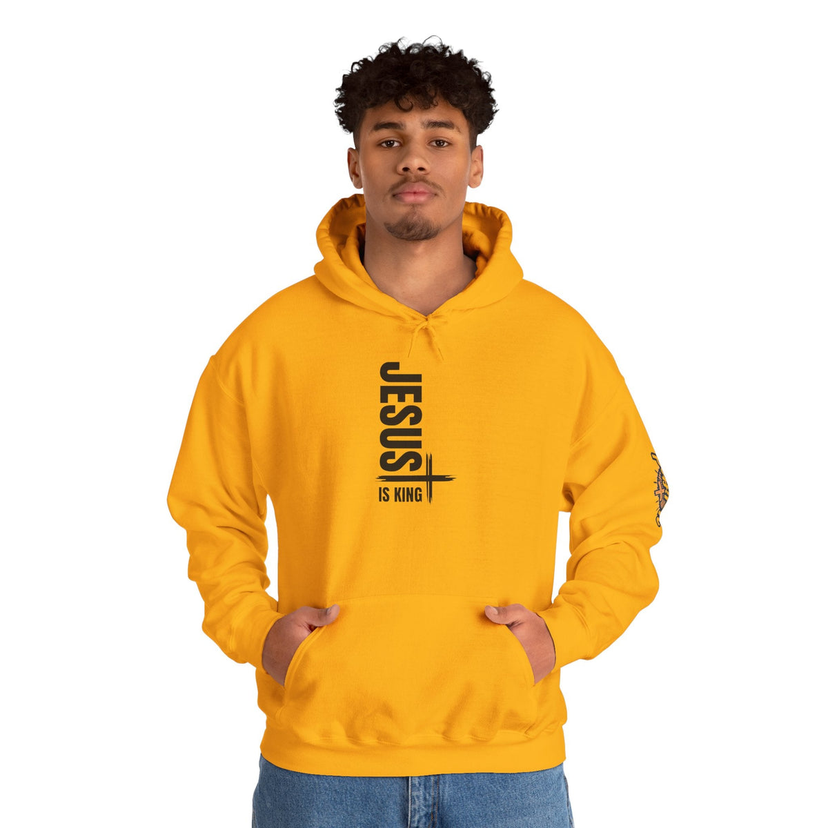 Jesus Is King Hoodie | Modern Typographic Cross Christian Hoodie Printify