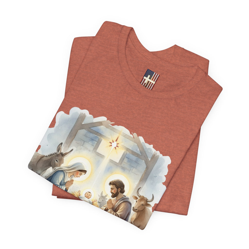 Unto Us a Child is Born T-shirt – Isaiah 9:6 Nativity Manger Scene Christian Christmas T-shirt for Holy Night Faith Printify