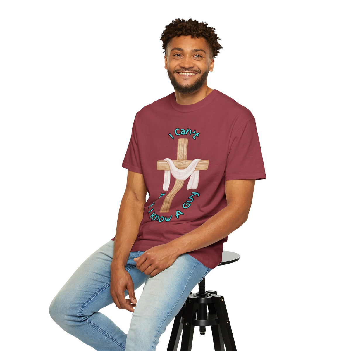 I Can’t, But I Know a Guy T-Shirt – Jesus Cross Christian Tee for Faithful Humor Printify