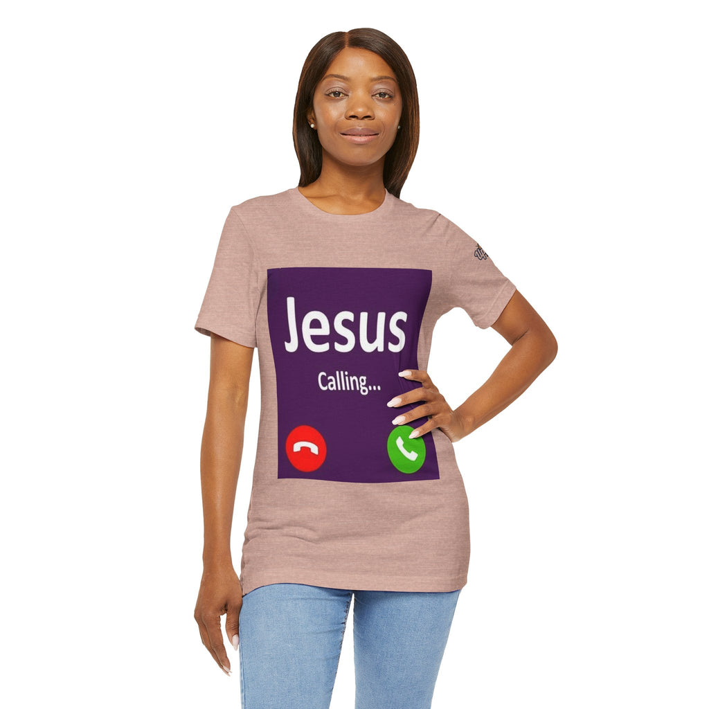 Jesus Calling T-shirt – Funny Cell Phone Screen Christian T-shirt for Divine Connection & Faith Humor Printify