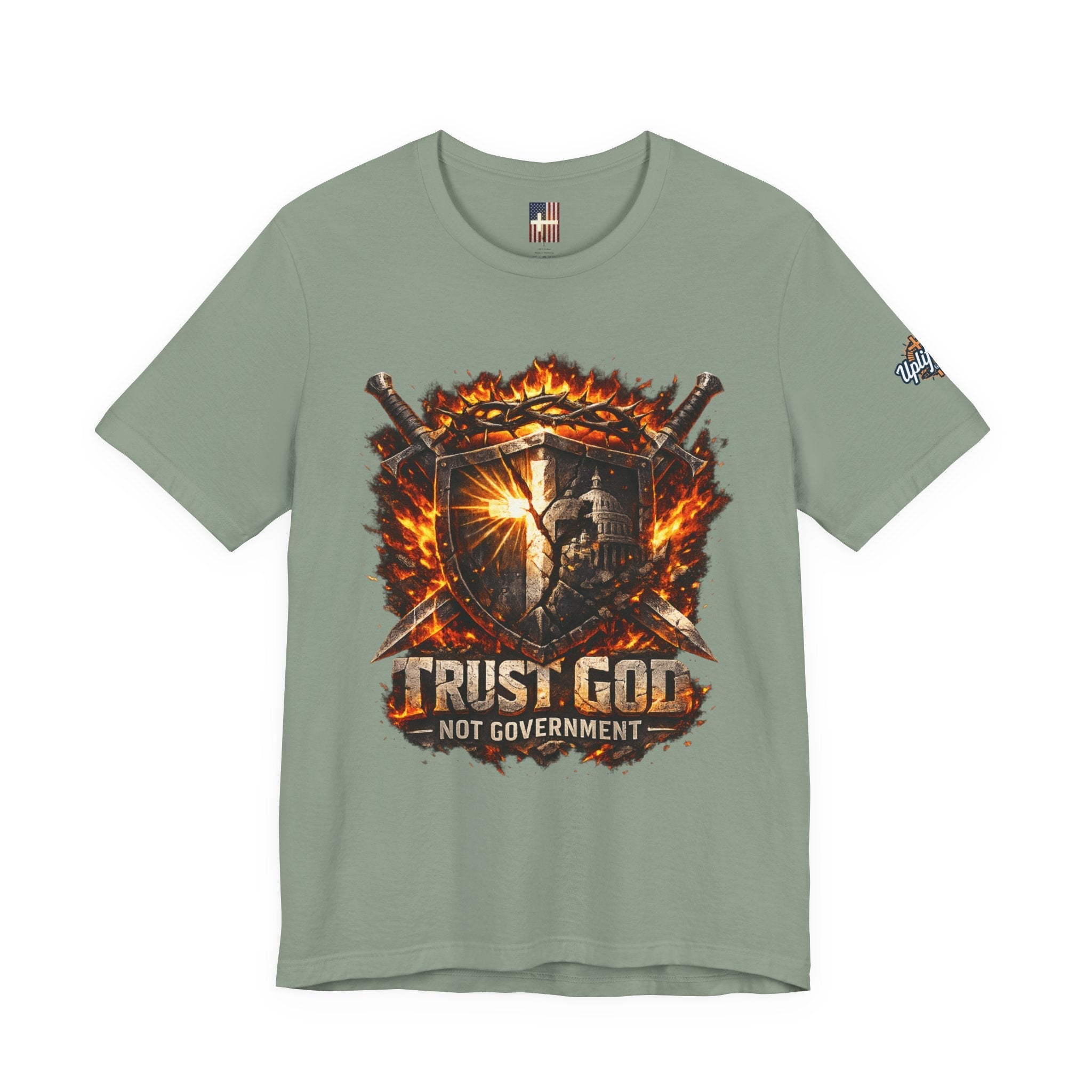 Trust God Not Government Shield Tee — Patriotic Christian Faith T-Shirt Printify