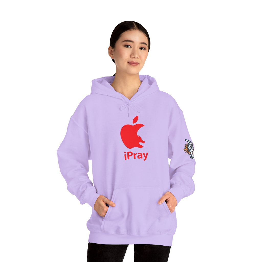 iPray Apple Logo Hoodie — Funny Christian Hoodie (Minimal Red Apple Graphic) Printify