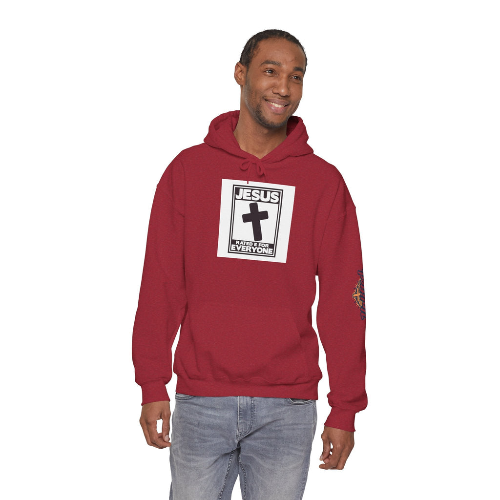 Jesus, Rated E for Everyone Hoodie - Gamer Faith Hoodie - Christian Video Game Parody Printify