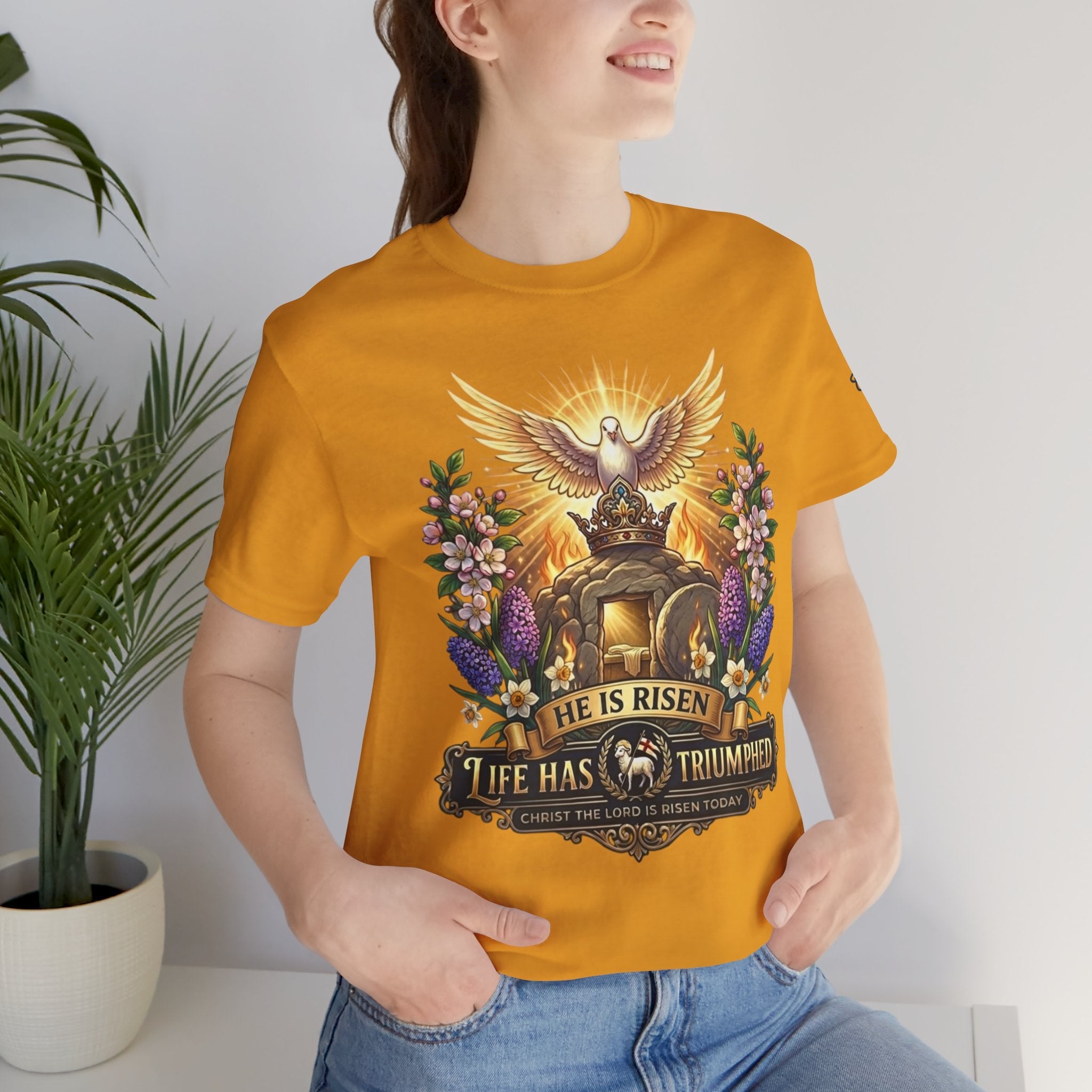 He Is Risen "Life Has Triumphed" T-Shirt — Easter Resurrection Christian Tee Printify