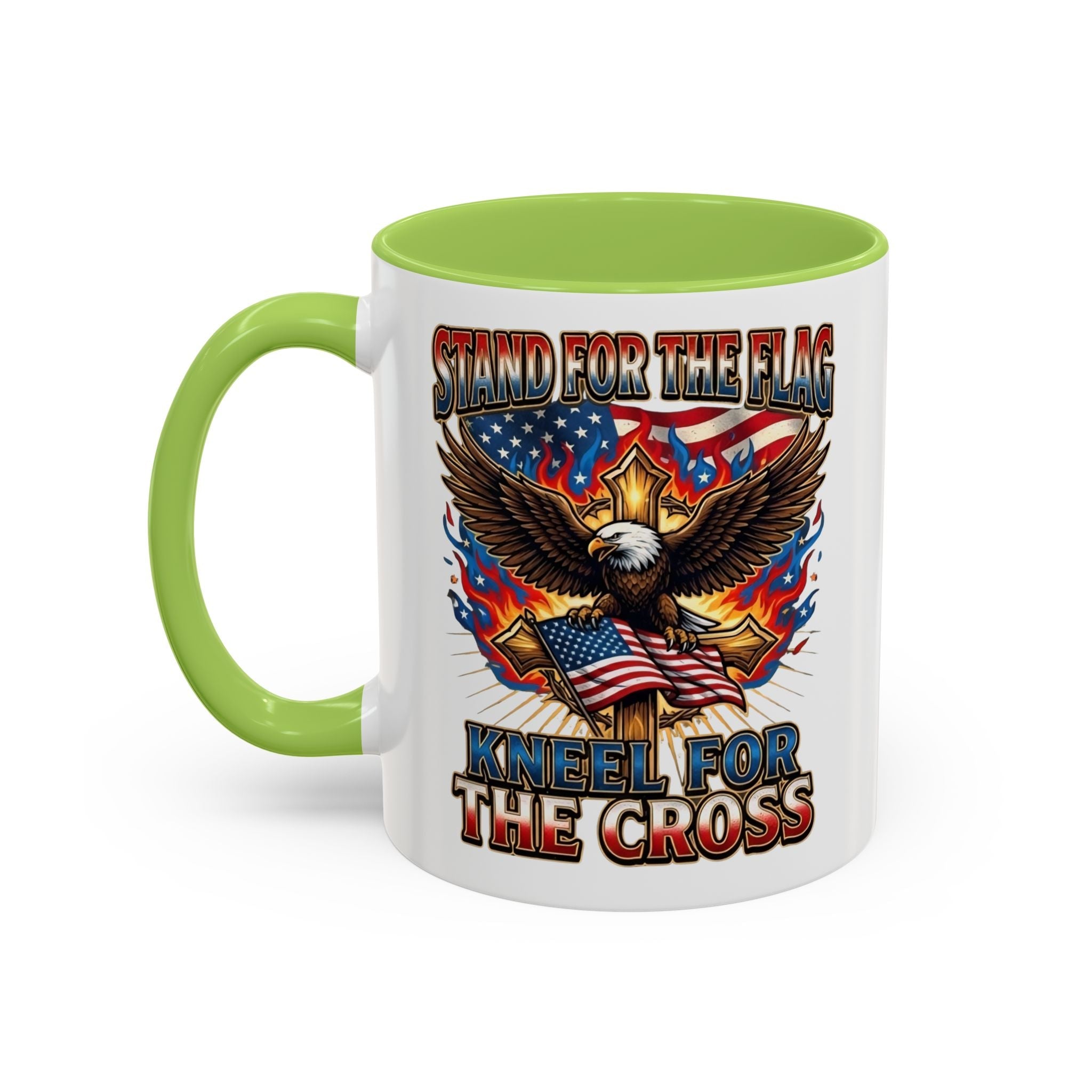 Patriotic Eagle Coffee Mug — "Stand for the Flag, Kneel for the Cross" (11/15oz) Printify
