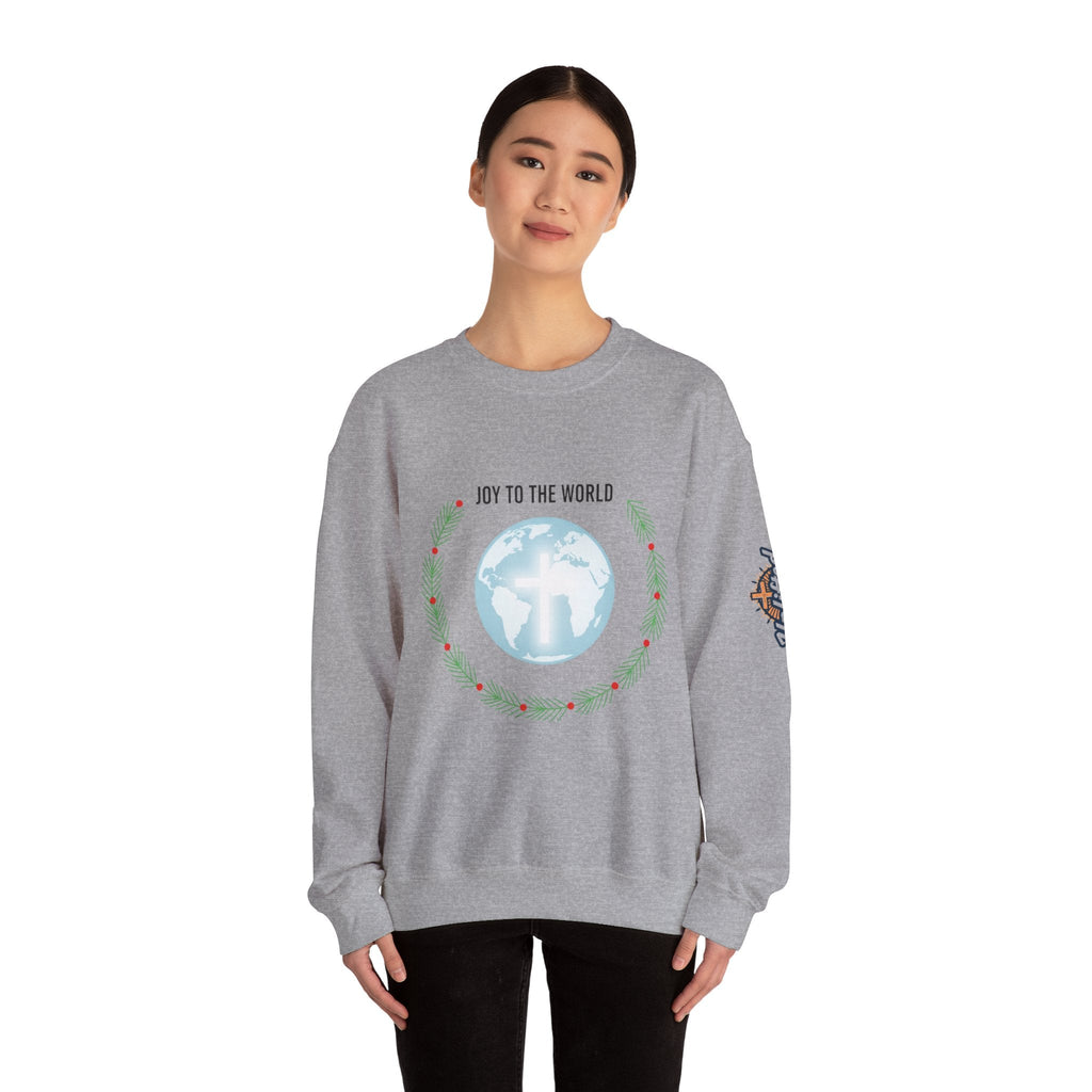 Joy to the World Sweatshirt – Wreath Earth Nativity Christian Christmas Sweatshirt for Isaiah 9:6 Holiday Faith & Festive Joy Printify