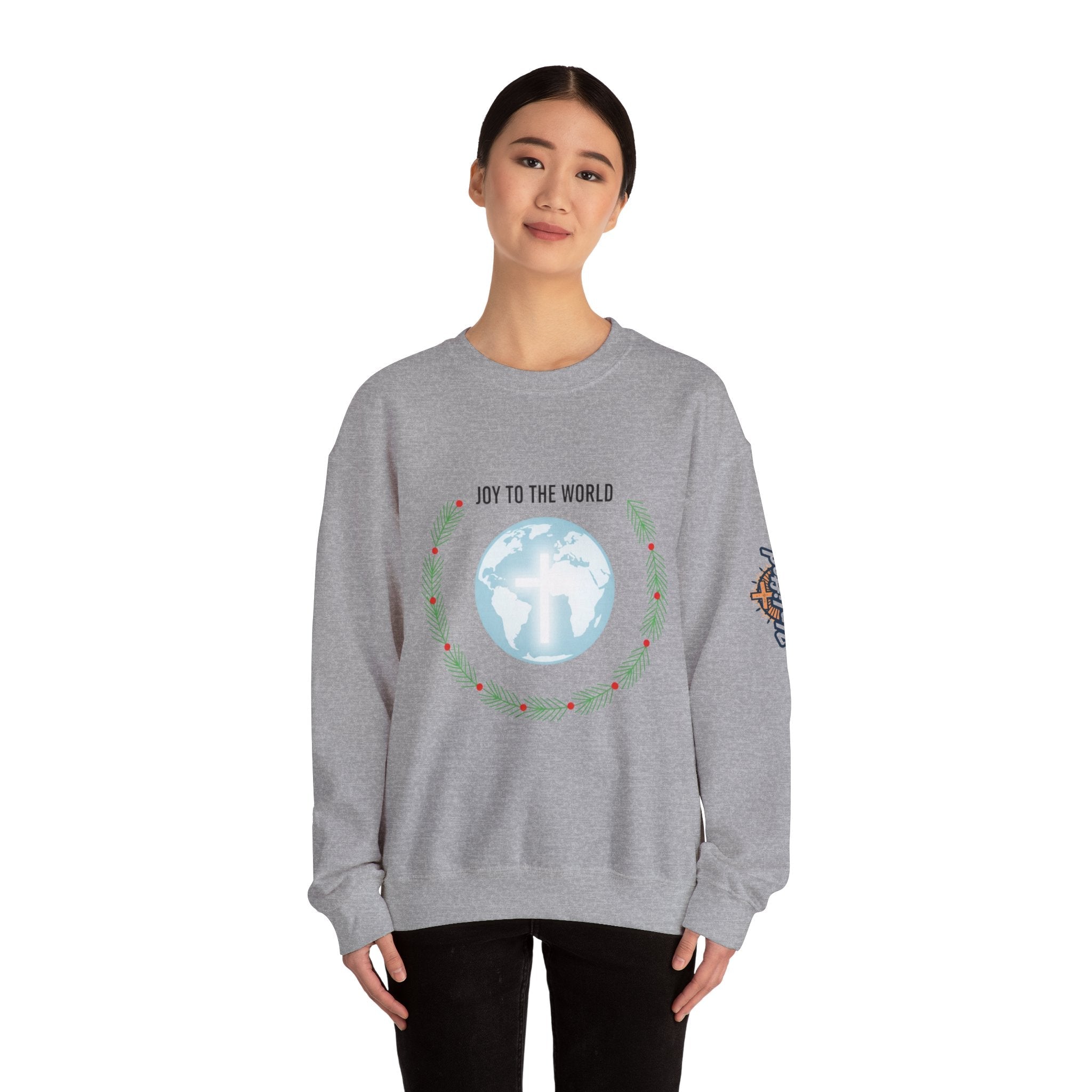 Joy to the World Sweatshirt – Wreath Earth Nativity Christian Christmas Sweatshirt for Isaiah 9:6 Holiday Faith & Festive Joy Printify