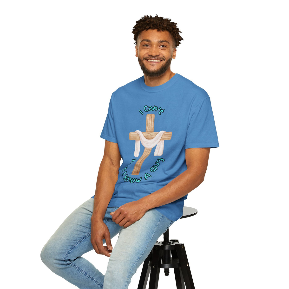 I Can’t, But I Know a Guy T-Shirt – Jesus Cross Christian Tee for Faithful Humor Printify