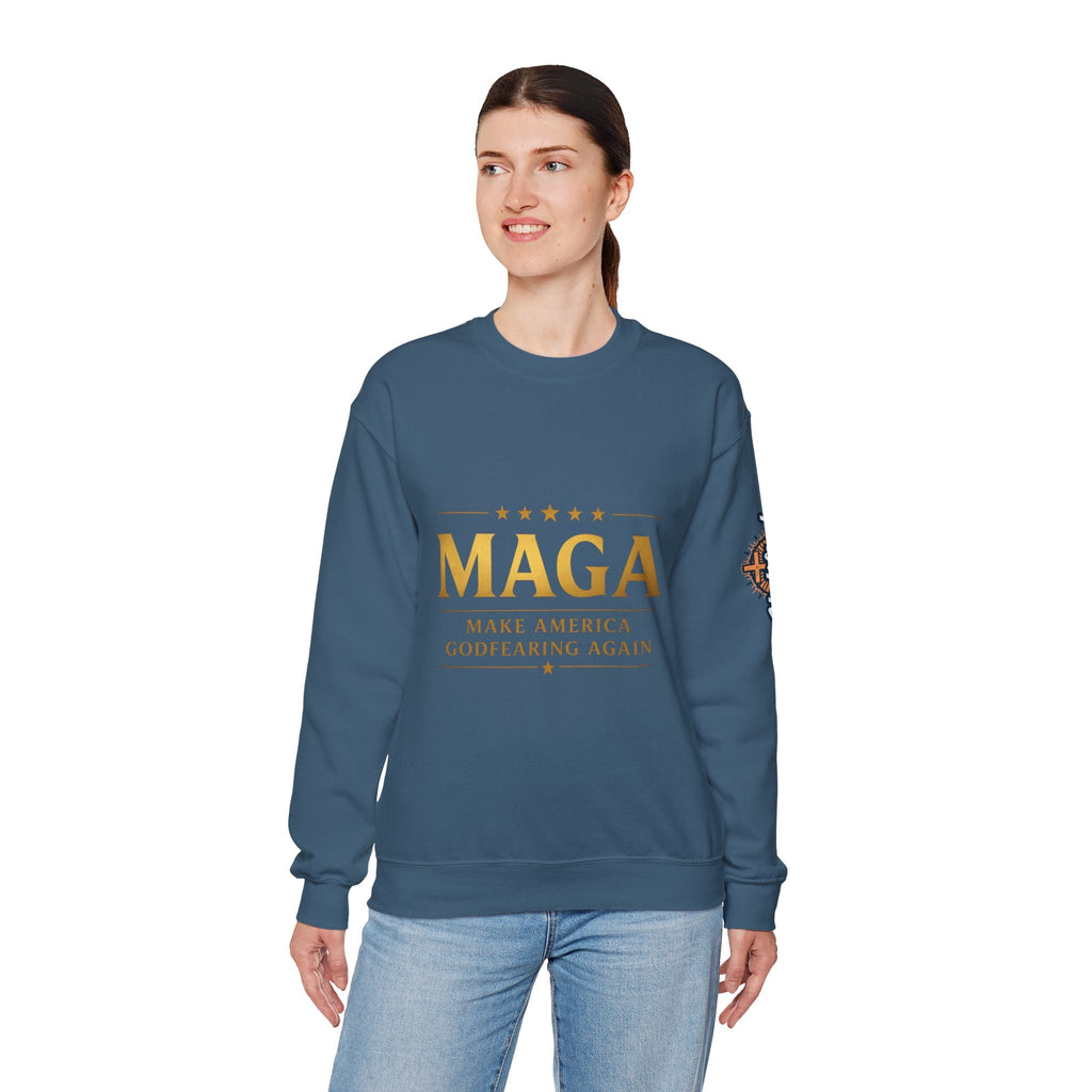 Sweatshirt — "MAGA Make America Godfearing Again" Gold Logo Crewneck Printify