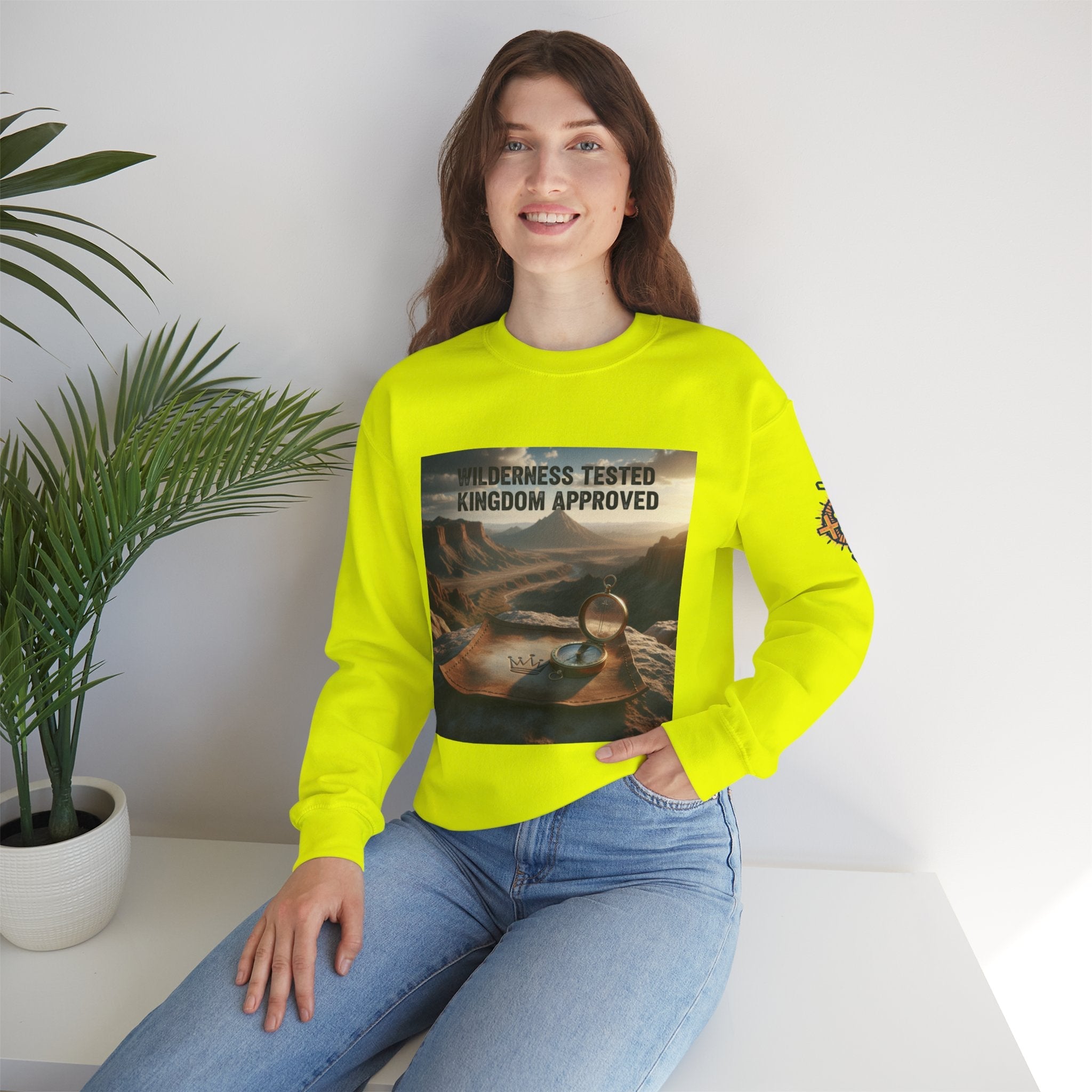 Wilderness Tested Kingdom Approved Sweatshirt – Mountain Desert Compass Crown Christian Sweatshirt for Biblical Adventure Faith Printify