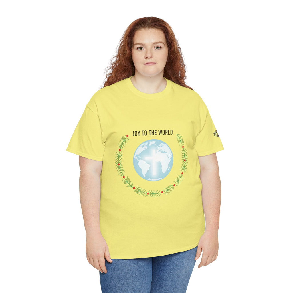 Joy to the World T-shirt – Wreath Earth Nativity Christian Christmas T-shirt for Isaiah 9:6 Holiday Faith & Festive Joy Printify