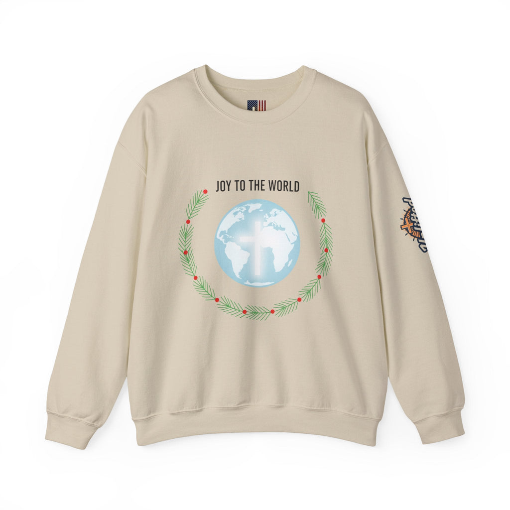 Joy to the World Sweatshirt – Wreath Earth Nativity Christian Christmas Sweatshirt for Isaiah 9:6 Holiday Faith & Festive Joy Printify