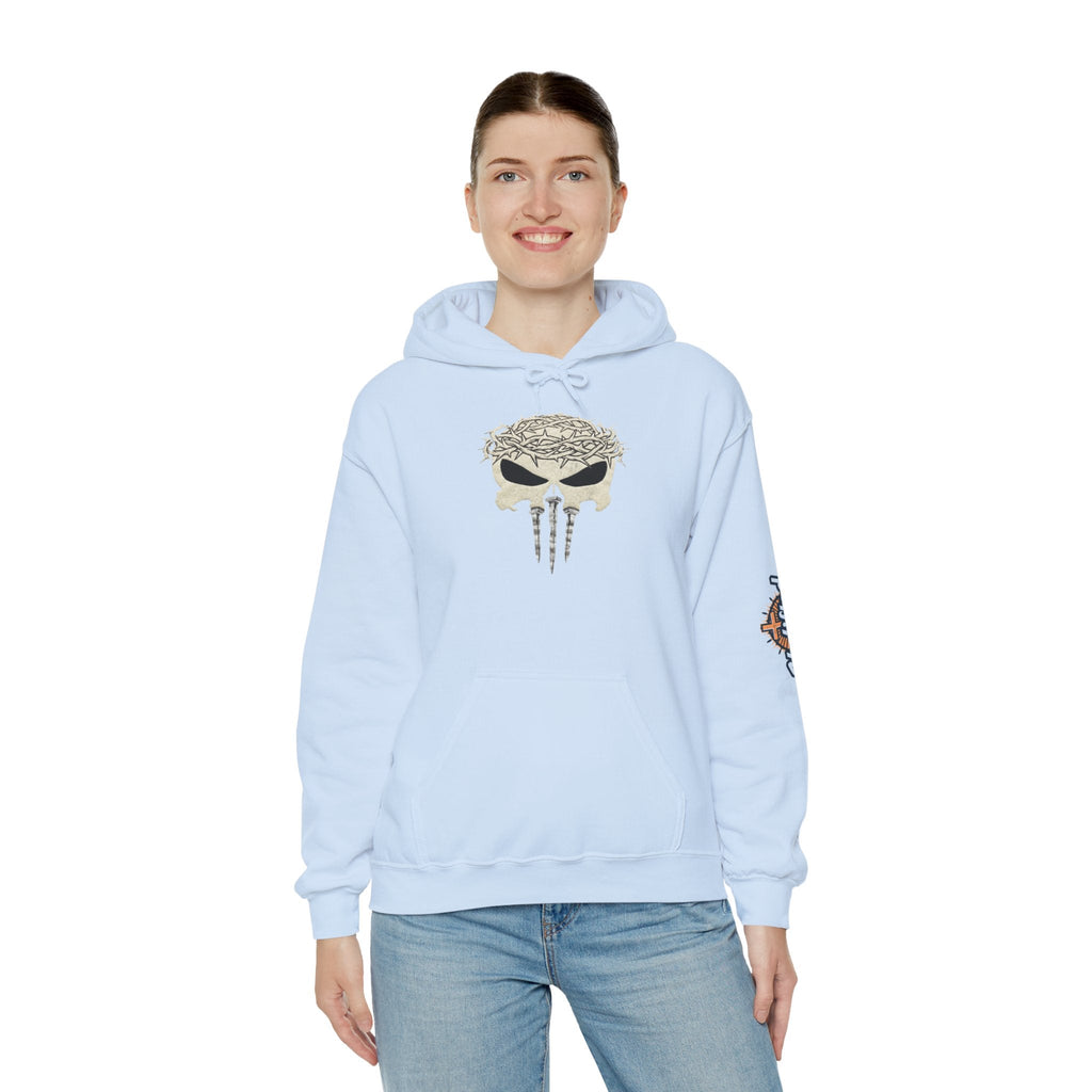 Christian Skull Hoodie - Crown of Thorns & Nails - Warrior Faith Hoodie Printify