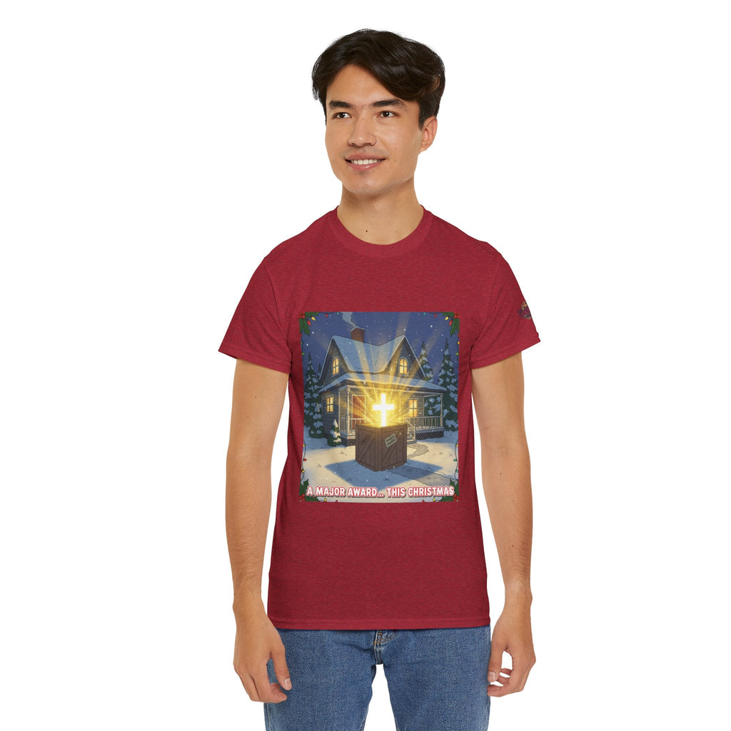 A Major Award This Christmas T-shirt – Fragile Leg Lamp Parody Cross Unboxing Christian T-shirt for Hilarious Faith & Holiday Glow Printify