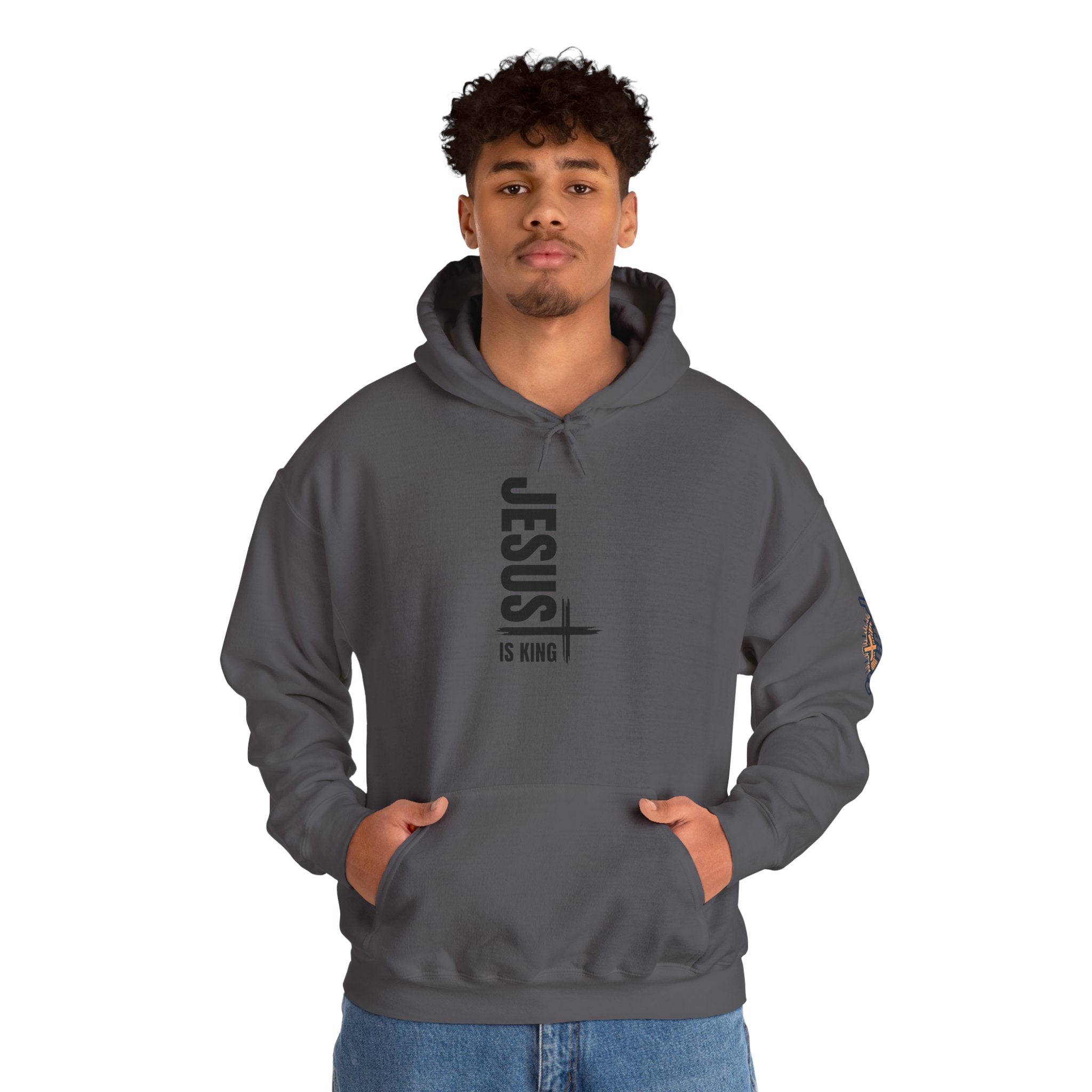 Jesus Is King Hoodie | Modern Typographic Cross Christian Hoodie Printify