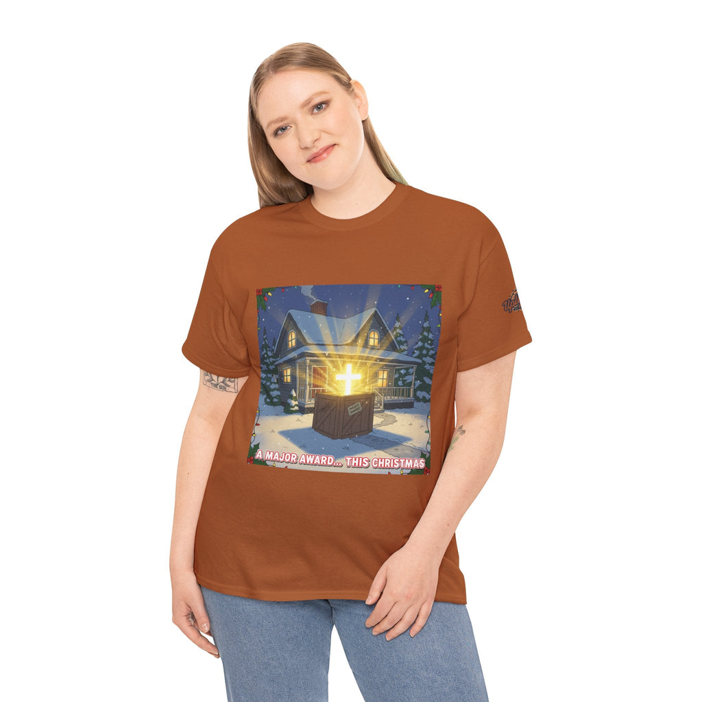 A Major Award This Christmas T-shirt – Fragile Leg Lamp Parody Cross Unboxing Christian T-shirt for Hilarious Faith & Holiday Glow Printify