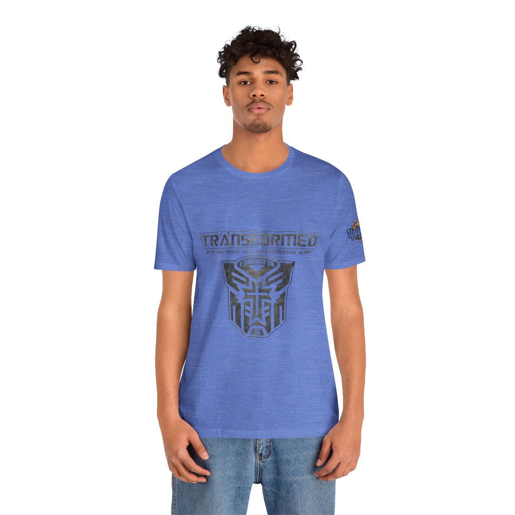 Transformer Logo Christian T-shirt | 2 Corinthians 3:18 Bible Verse T-shirt Printify