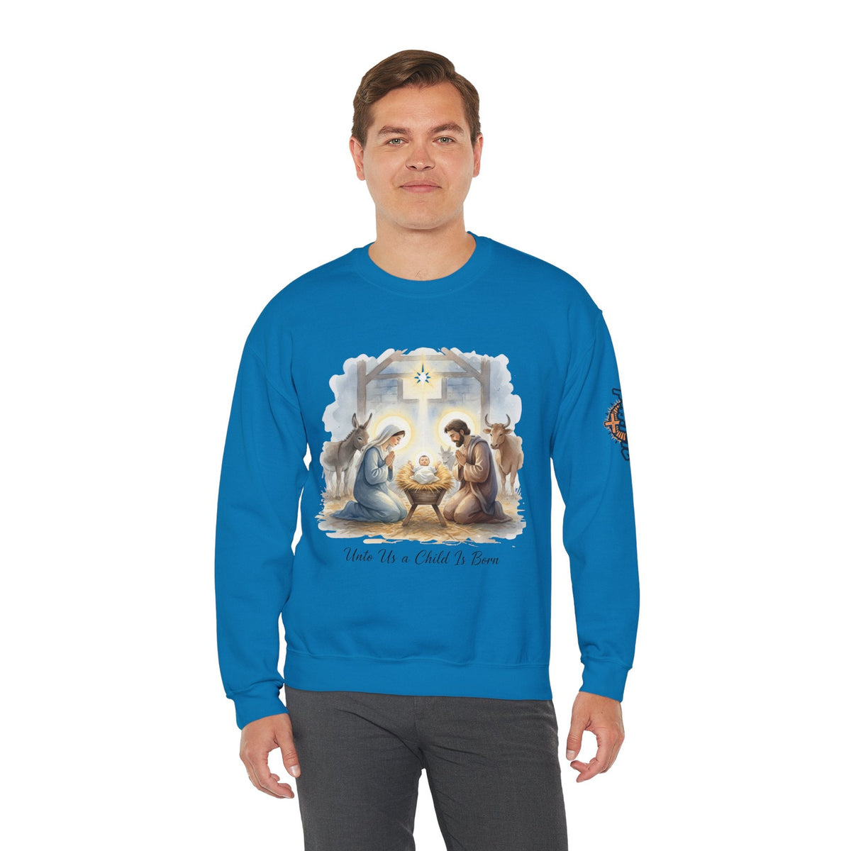 Unto Us a Child is Born Sweatshirt – Isaiah 9:6 Nativity Manger Scene Christian Christmas Sweatshirt for Holy Night Faith Printify