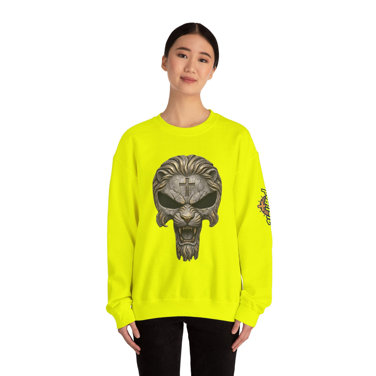 Lion of Judah Skull Christian Sweatshirt - Warrior Faith Cross Sweatshirt Printify