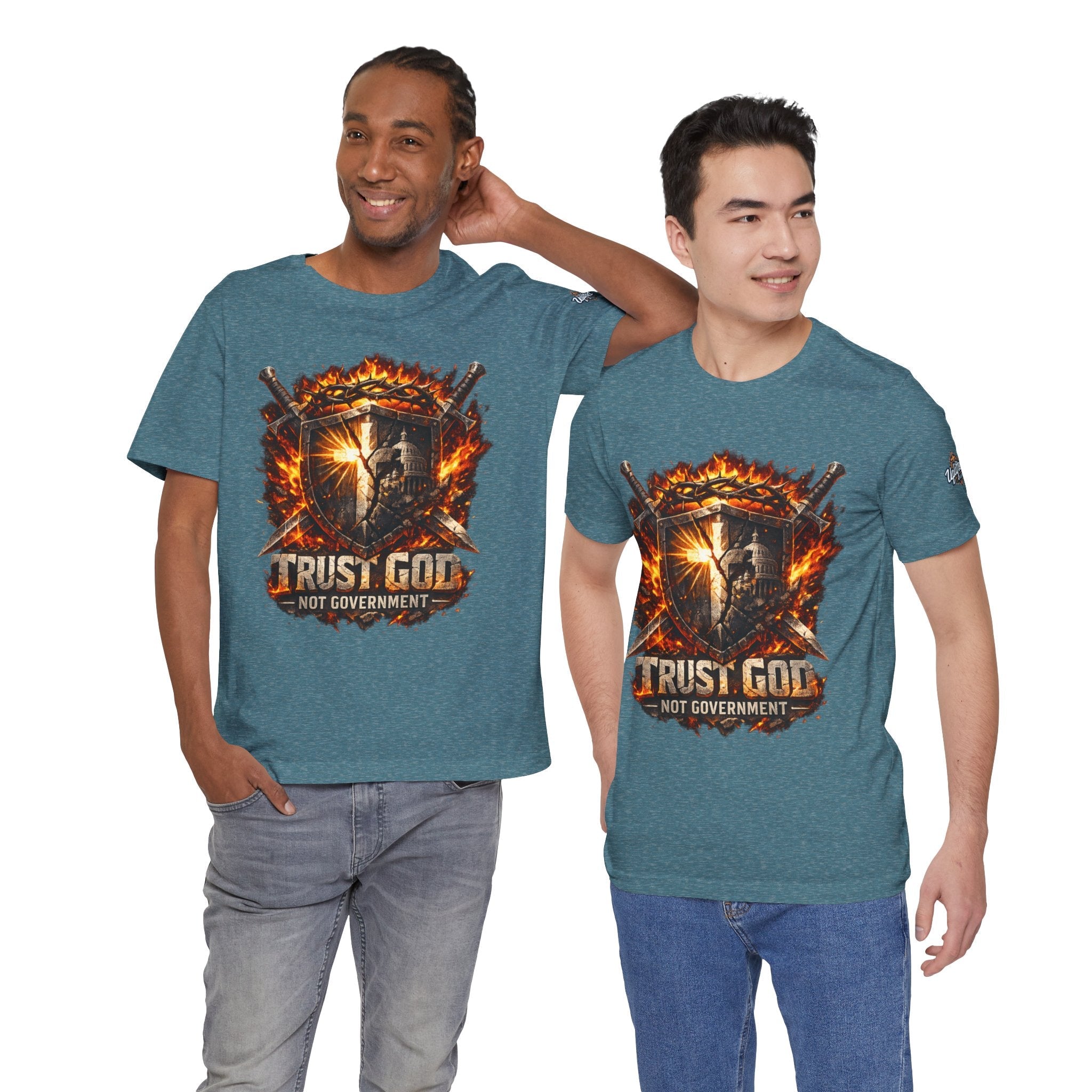 Trust God Not Government Shield Tee — Patriotic Christian Faith T-Shirt Printify