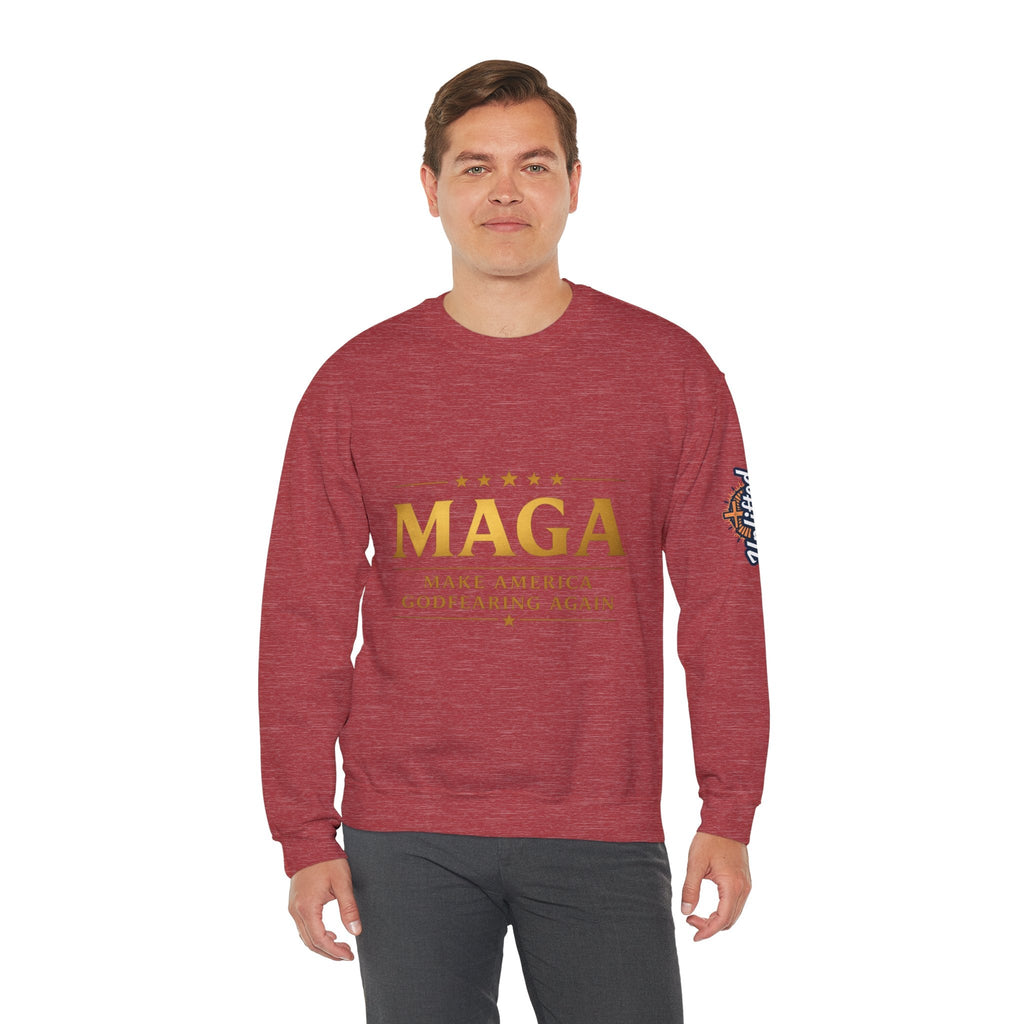 Sweatshirt — "MAGA Make America Godfearing Again" Gold Logo Crewneck Printify