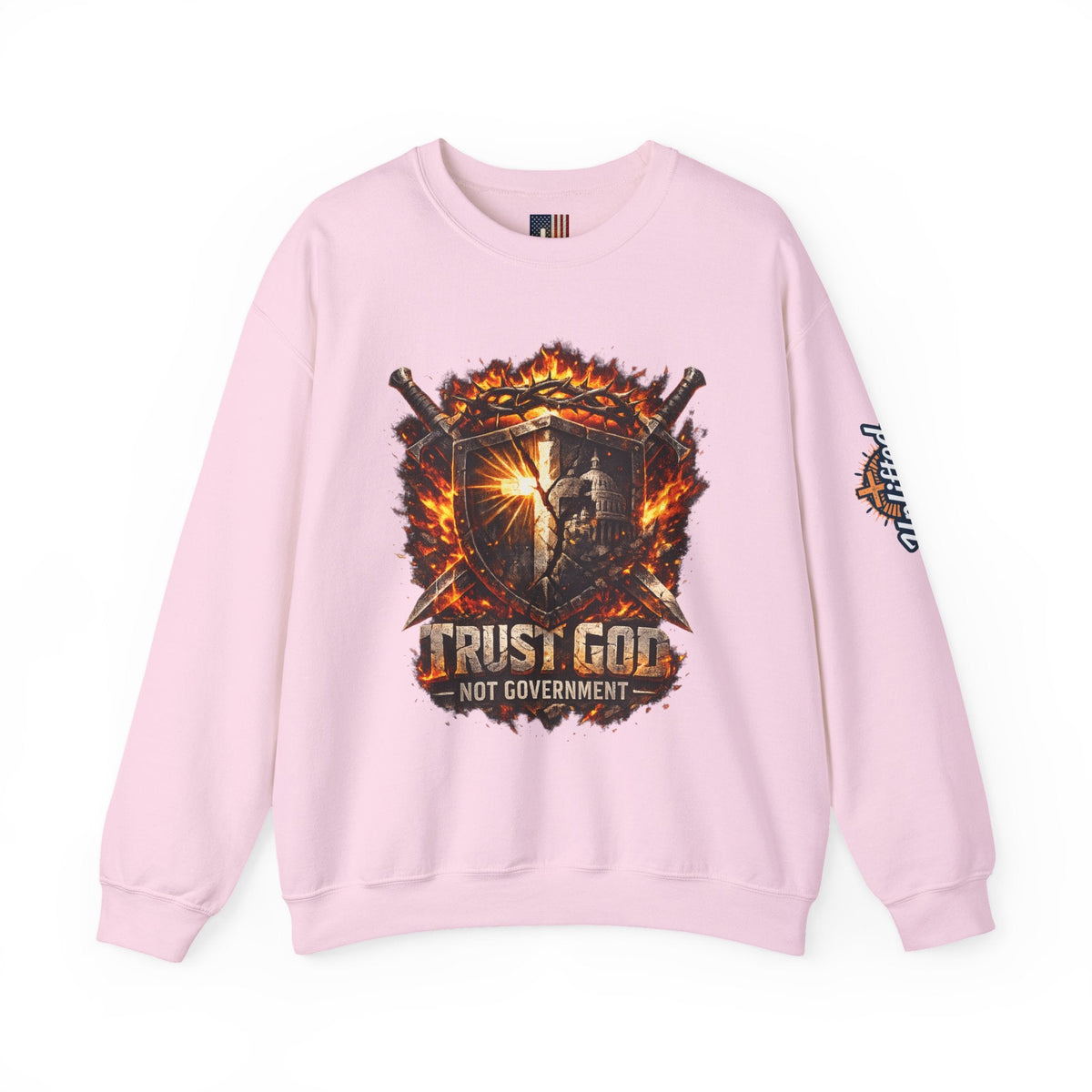 Trust God Not Government Shield Sweatshirt — Patriotic Christian Faith Sweatshirt Printify