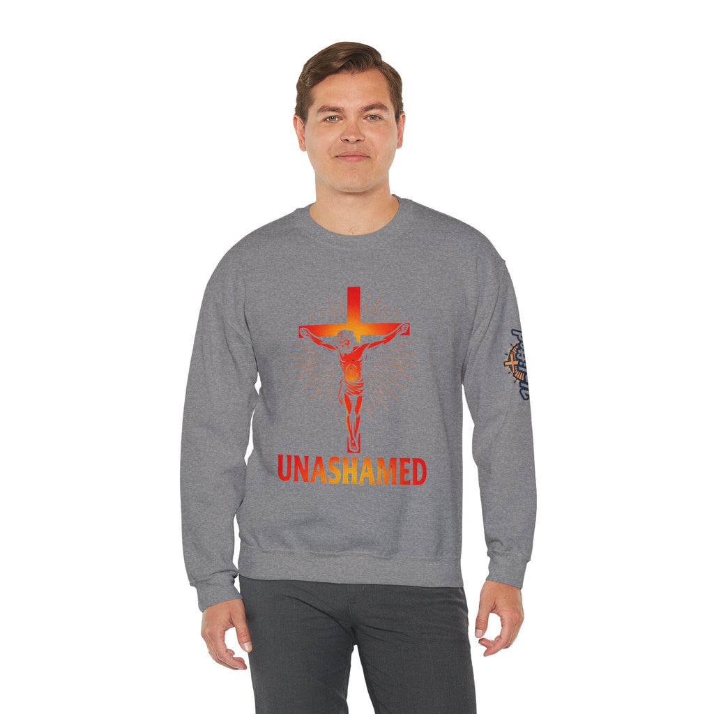 Unashamed Sweatshirt – Romans 1:16 Crucifixion Christian Sweatshirt for Bold Unwavering Faith Printify