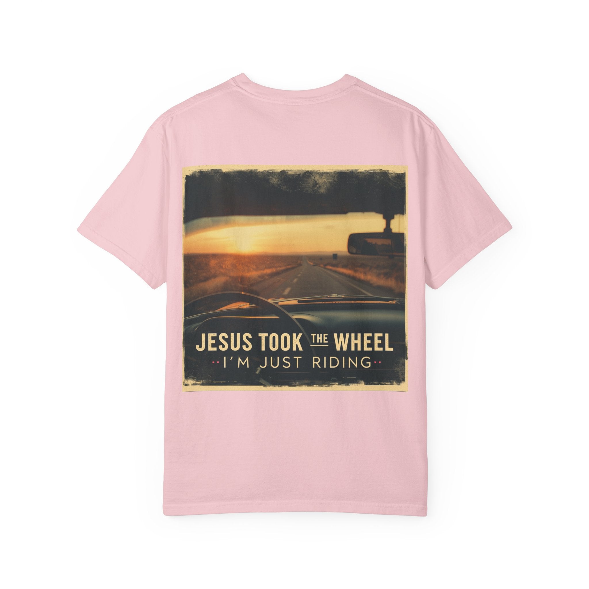 Jesus Took the Wheel I'm Just Riding T-shirt – Funny Christian Convertible Car T-shirt for Surrendered Faith & Humor Printify