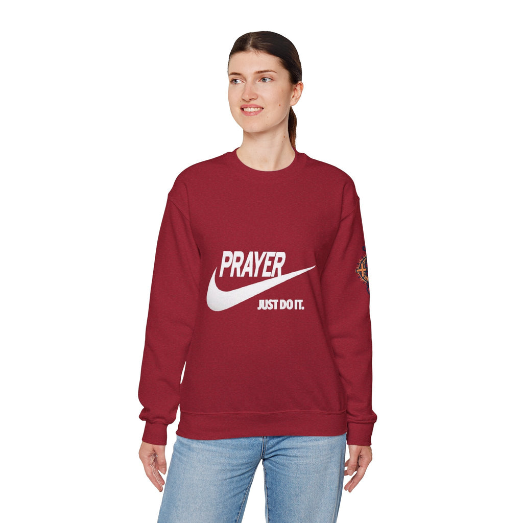 Prayer Just Do It Sweatshirt - Funny Christian Nike Parody Sweatshirt - Faith Gear Printify