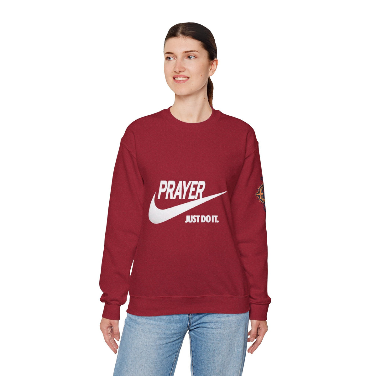 Prayer Just Do It Sweatshirt - Funny Christian Nike Parody Sweatshirt - Faith Gear Printify