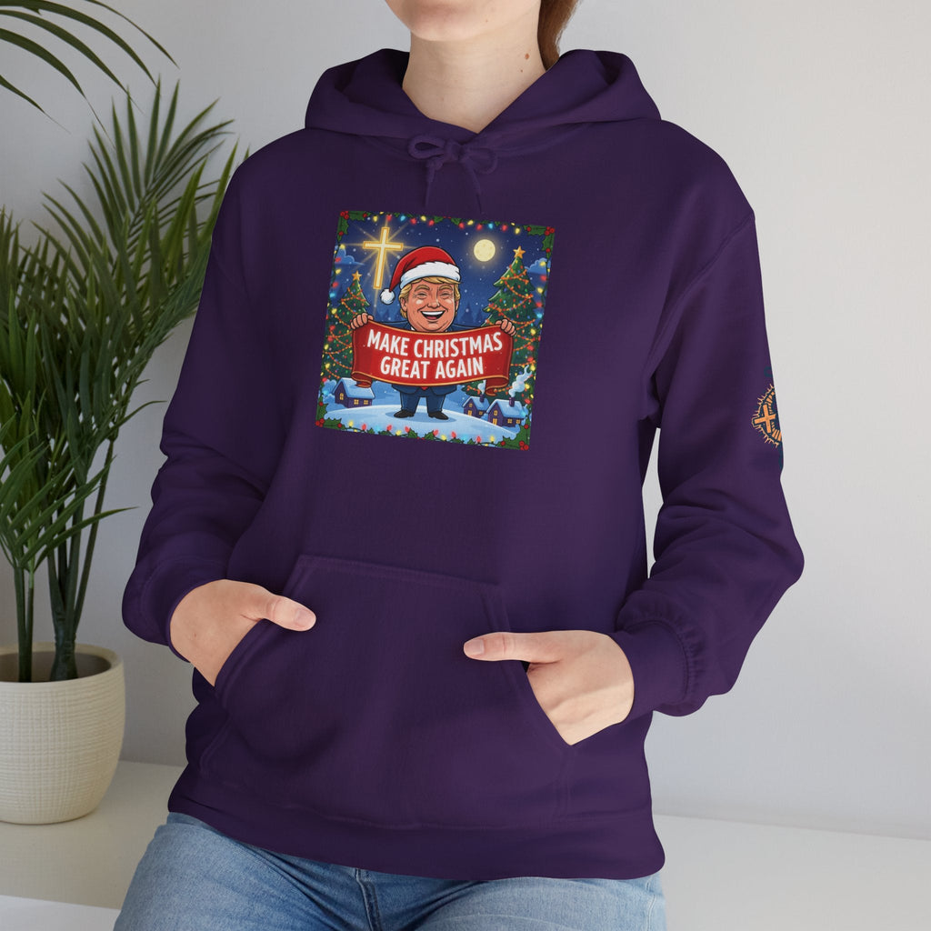 🎄 Make Christmas Great Again – Patriotic Christian Christmas Hoodie | Bold Holiday Faith Tee | Red & White Banner Design | Uplifted Gear Printify