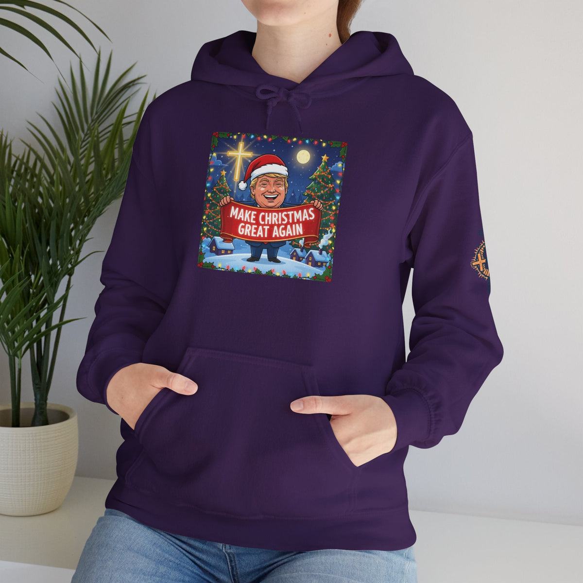🎄 Make Christmas Great Again – Patriotic Christian Christmas Hoodie | Bold Holiday Faith Tee | Red & White Banner Design | Uplifted Gear Printify